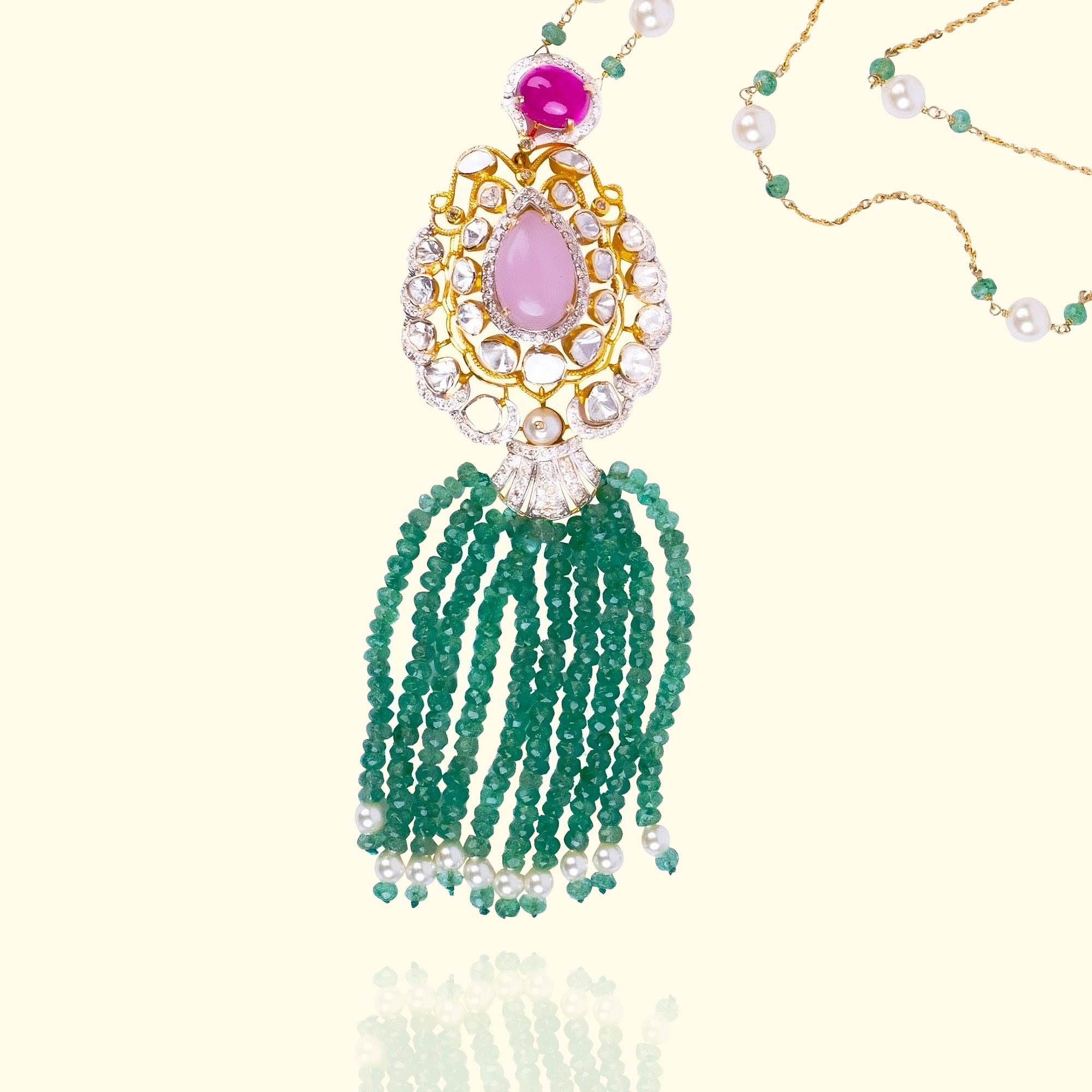 Raya Ruby Morganite Emerald Polki Pendant