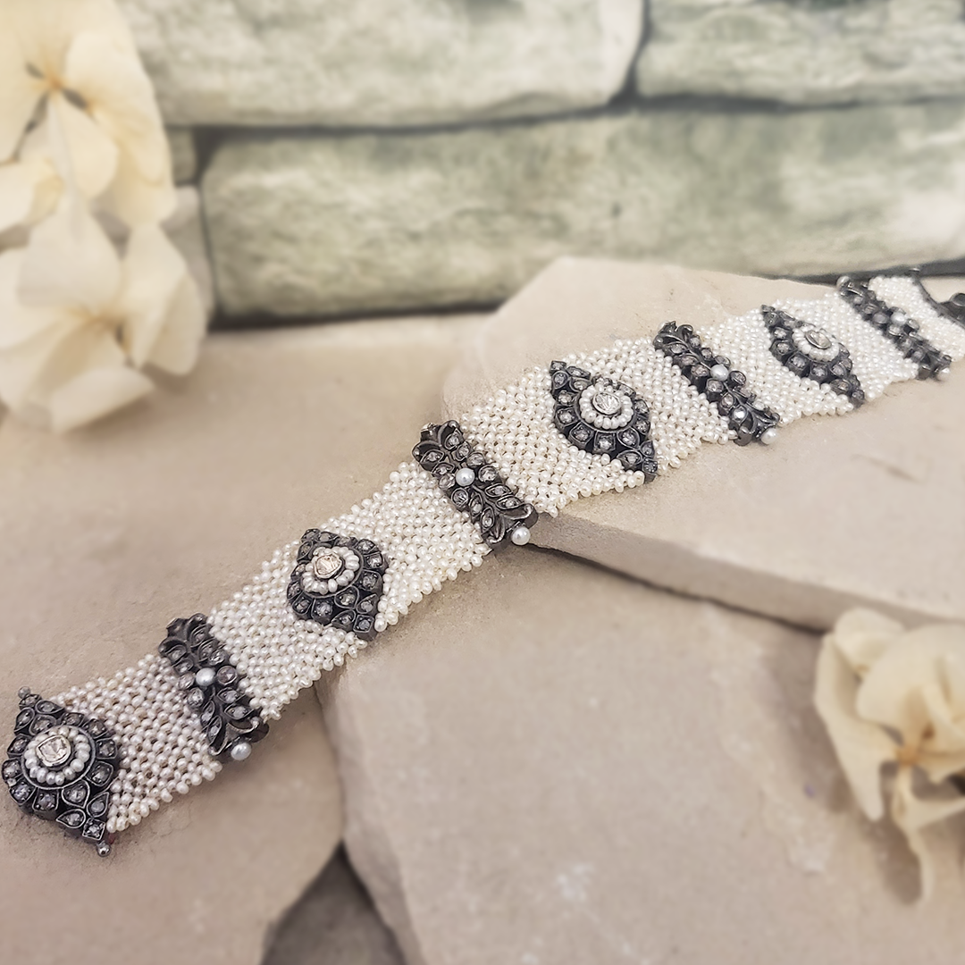 Woven Pearl Polki Bracelet