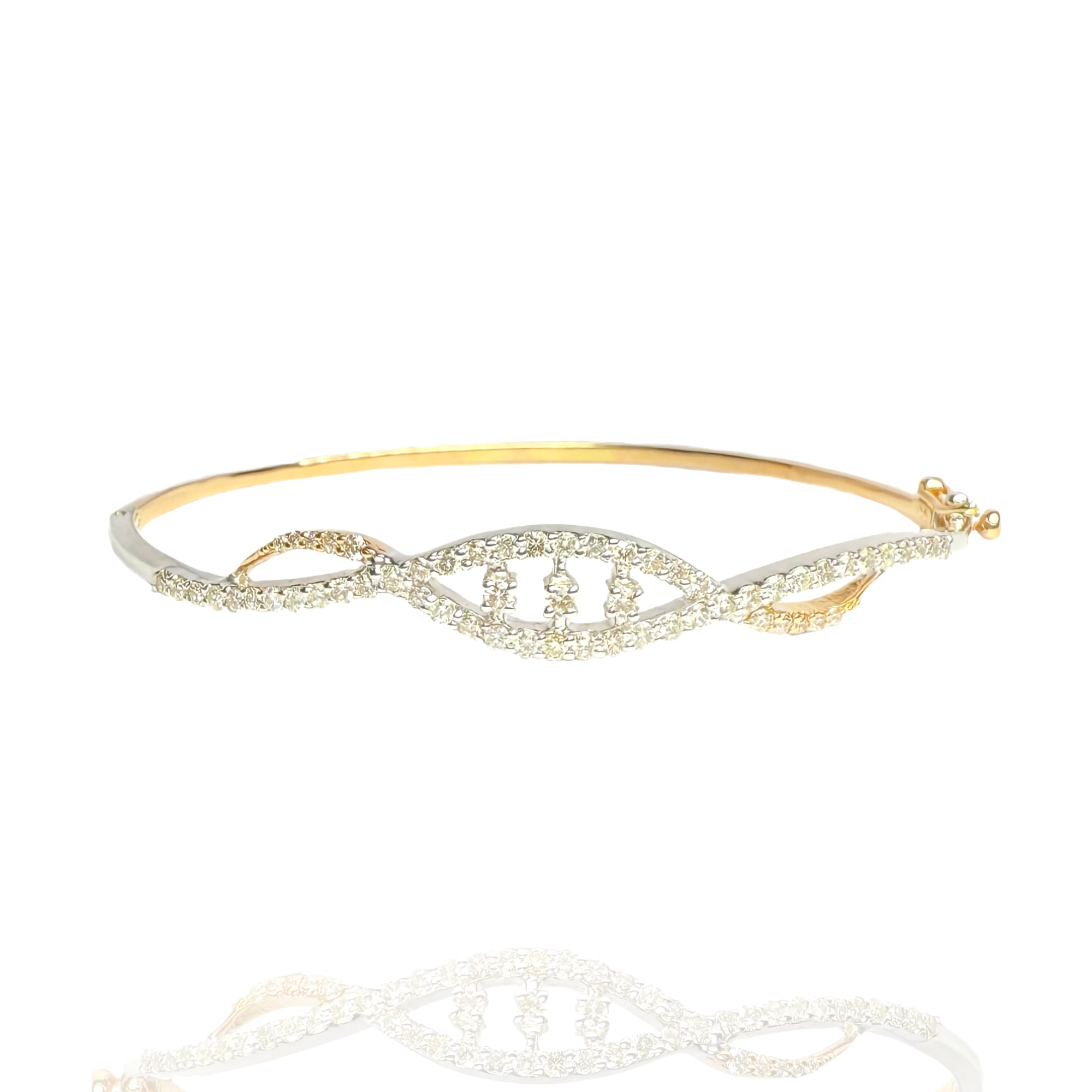 Diamond gold bangle, handcrafted fine jewellery, modern luxury bracelet for women in India