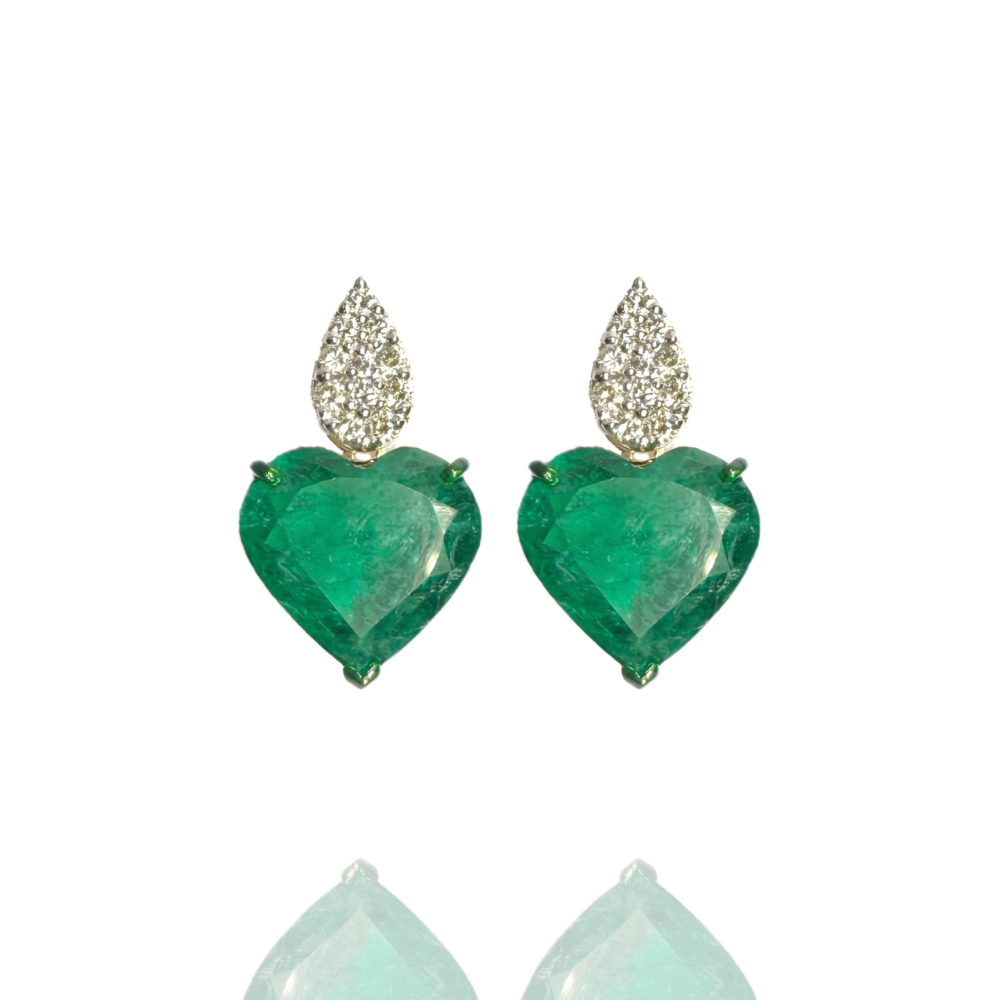 Emerald and diamond gold earrings, handcrafted luxury fine jewellery, minimal statement earrings