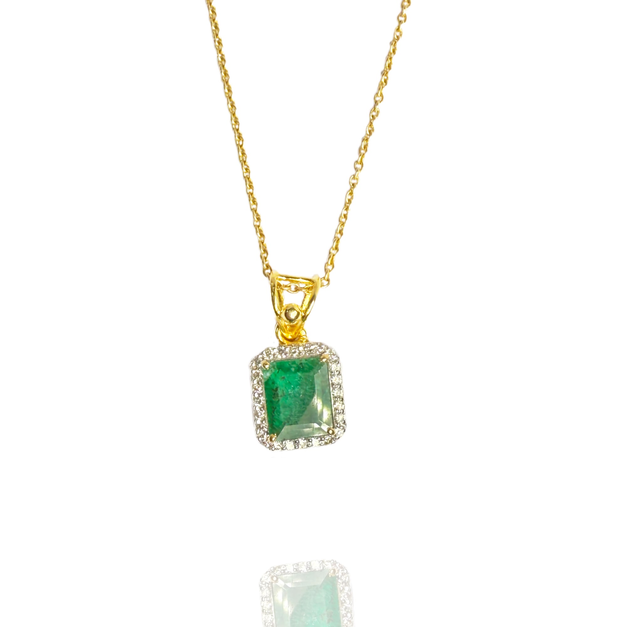 Emerald diamond gold pendant, luxury handcrafted fine jewellery, statement pendant for women