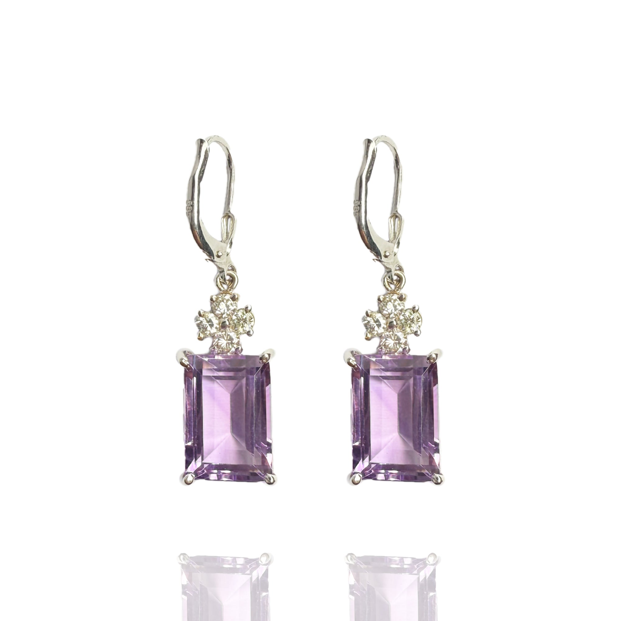 Amethyst and diamond gold drop earrings, luxury handcrafted fine jewellery for women
