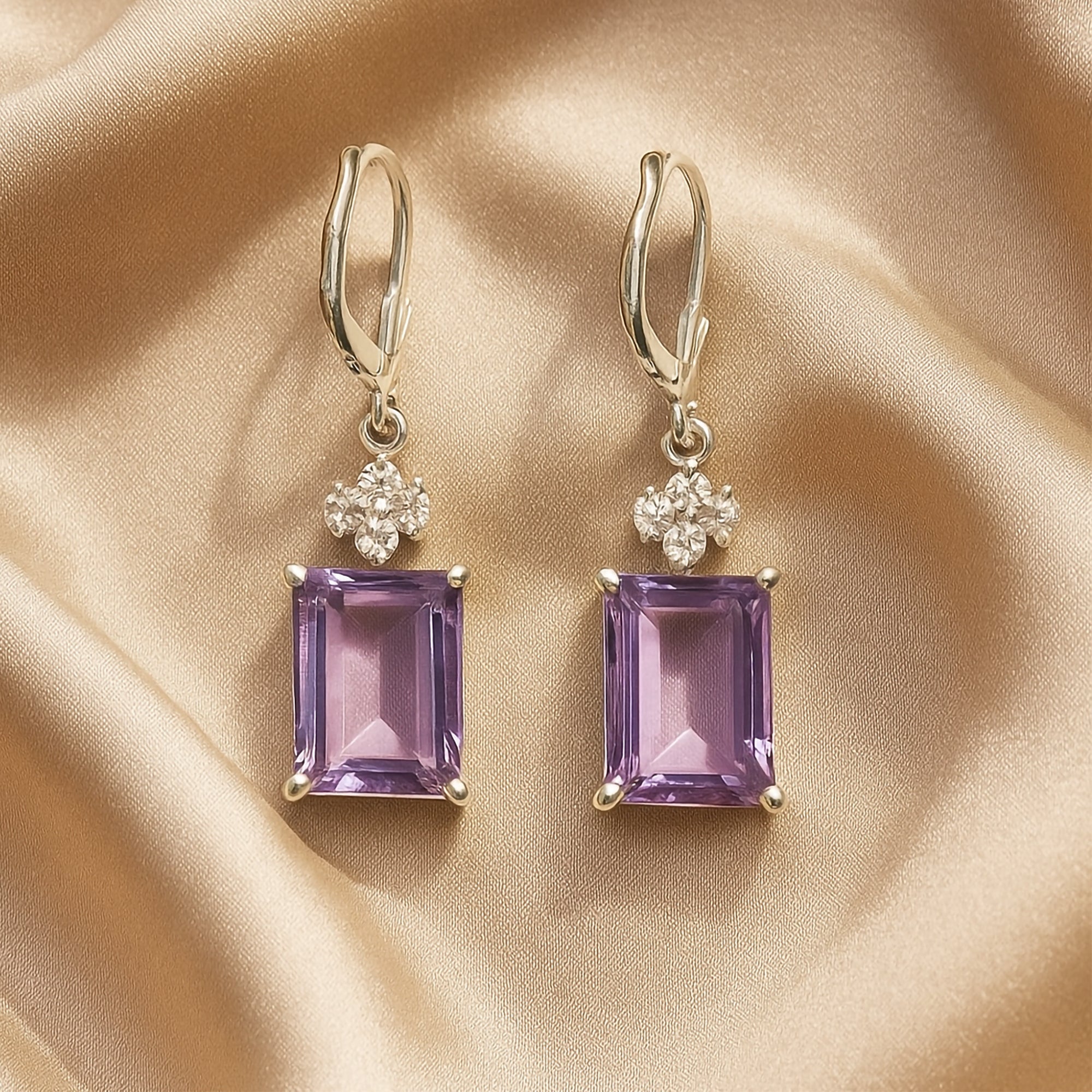 Amethyst and diamond gold drop earrings, luxury handcrafted fine jewellery for women