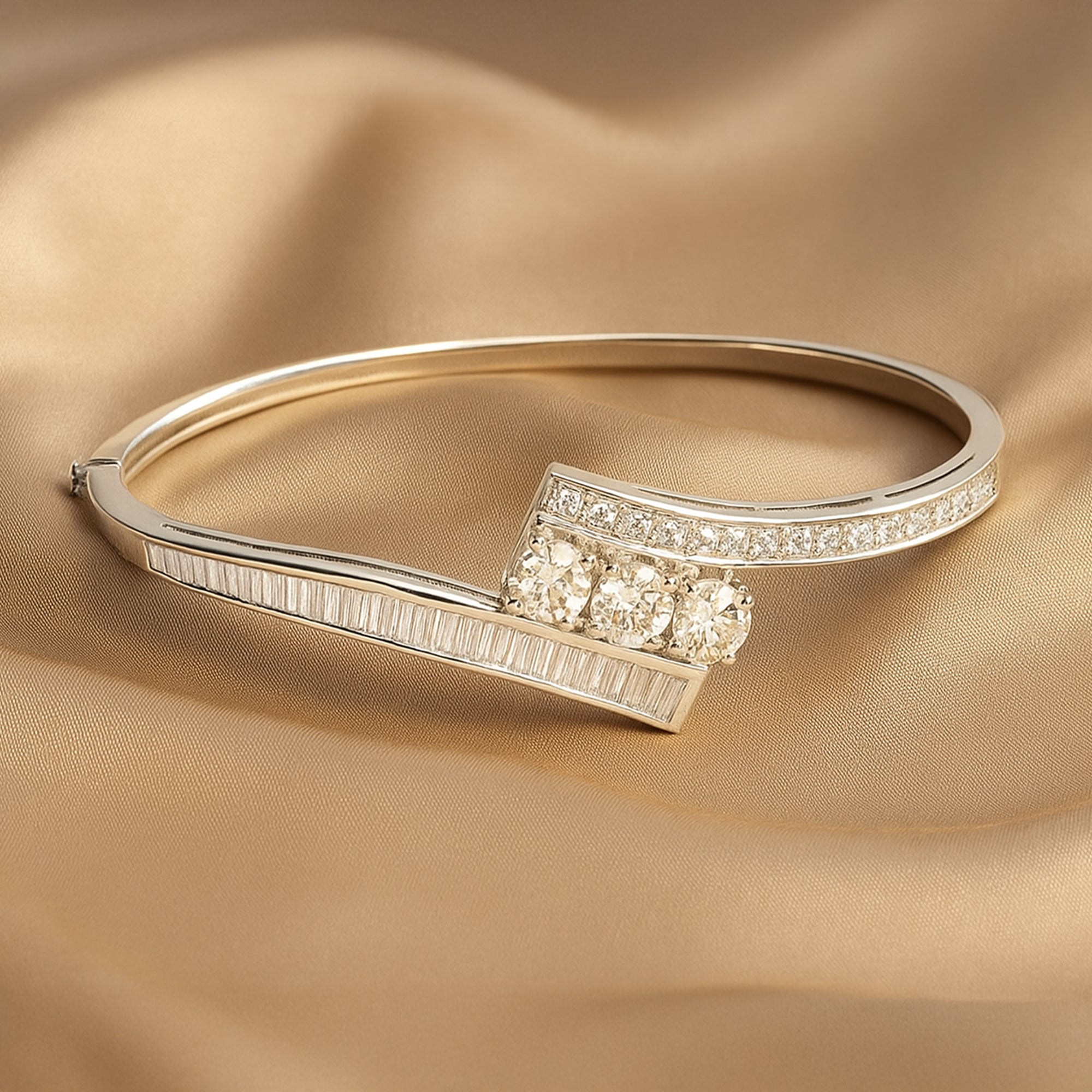 Diamond gold bangle, handcrafted fine jewellery, modern luxury statement bracelet for women