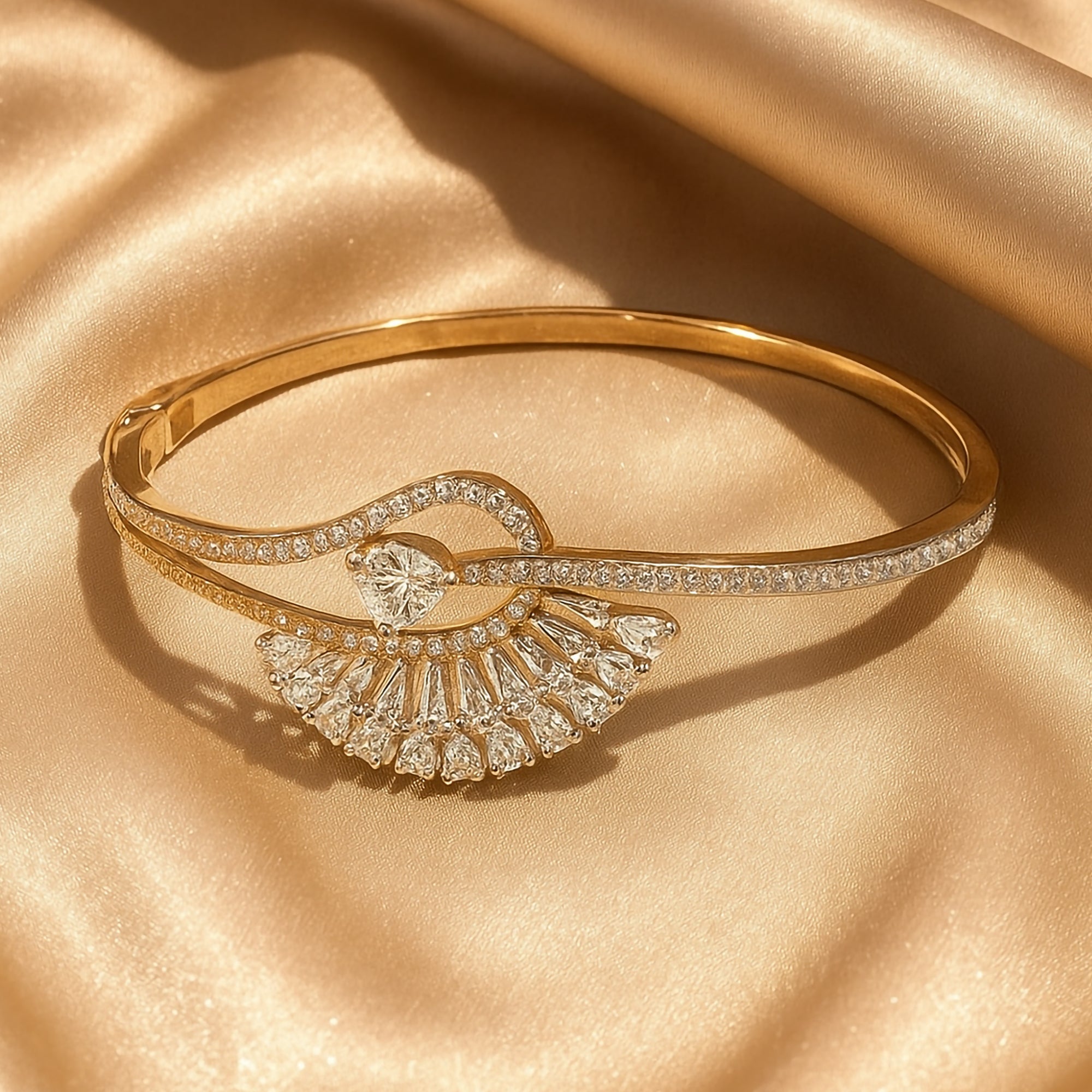 Diamond gold bangle, handcrafted fine jewellery, luxury minimal bracelet for women in India