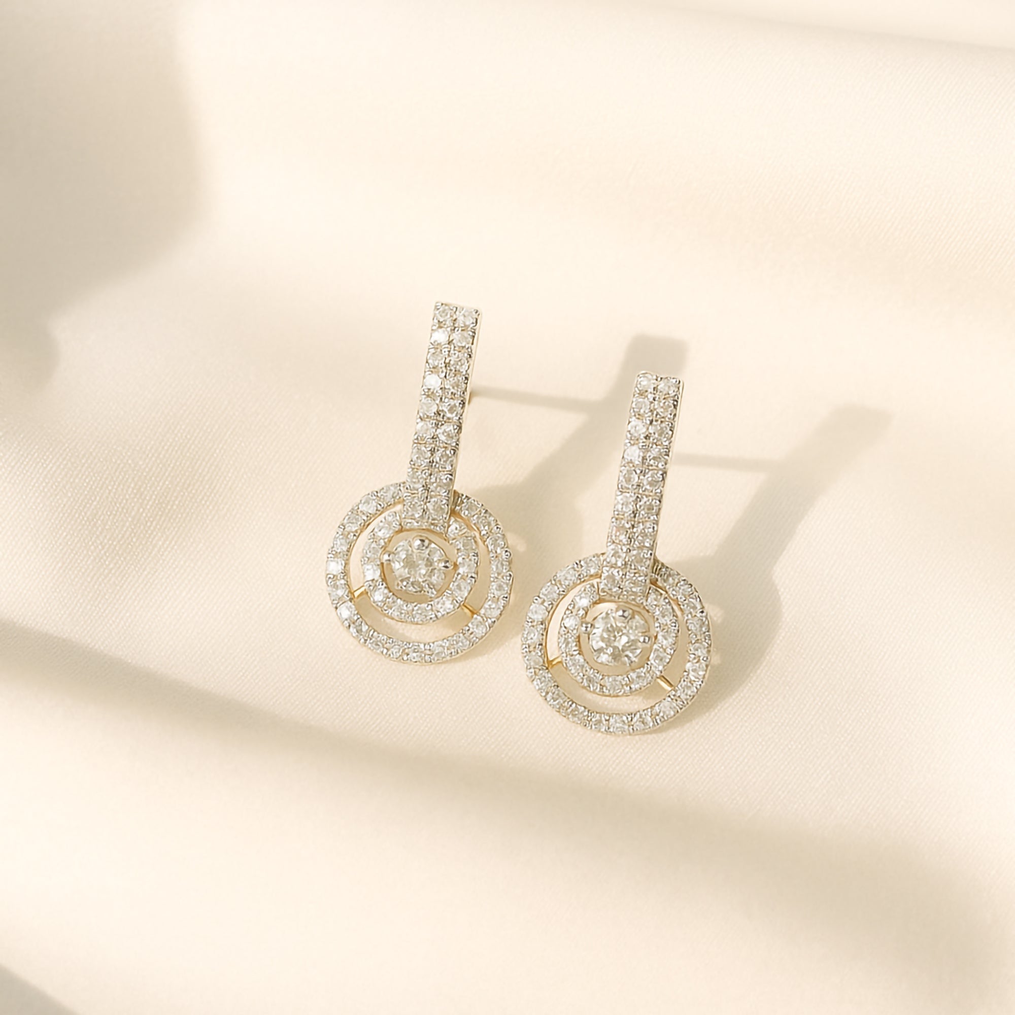 Diamond gold earrings, handcrafted luxury fine jewellery, minimal statement elegant earrings