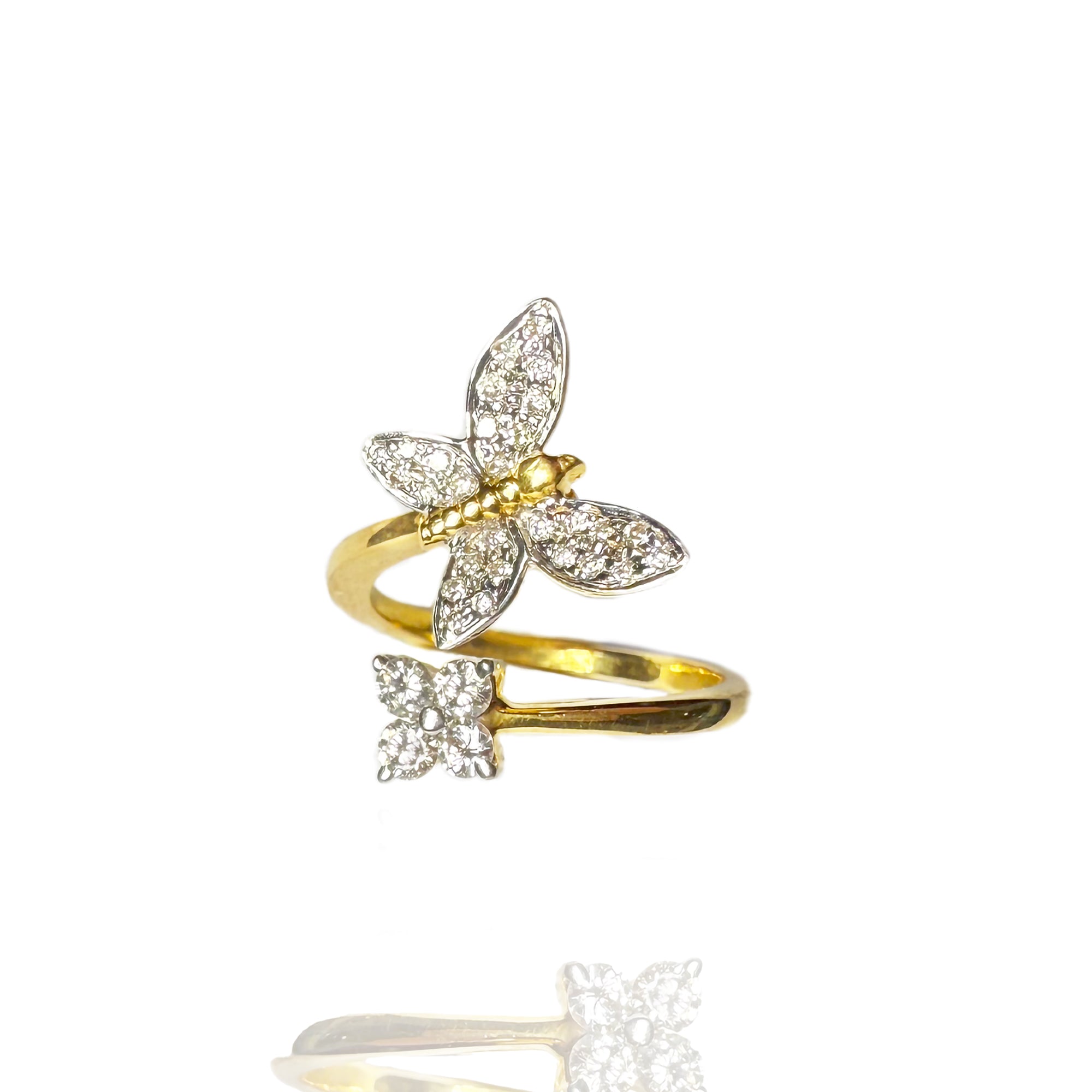 Mini butterfly diamond gold ring, luxury handcrafted fine jewellery, statement ring