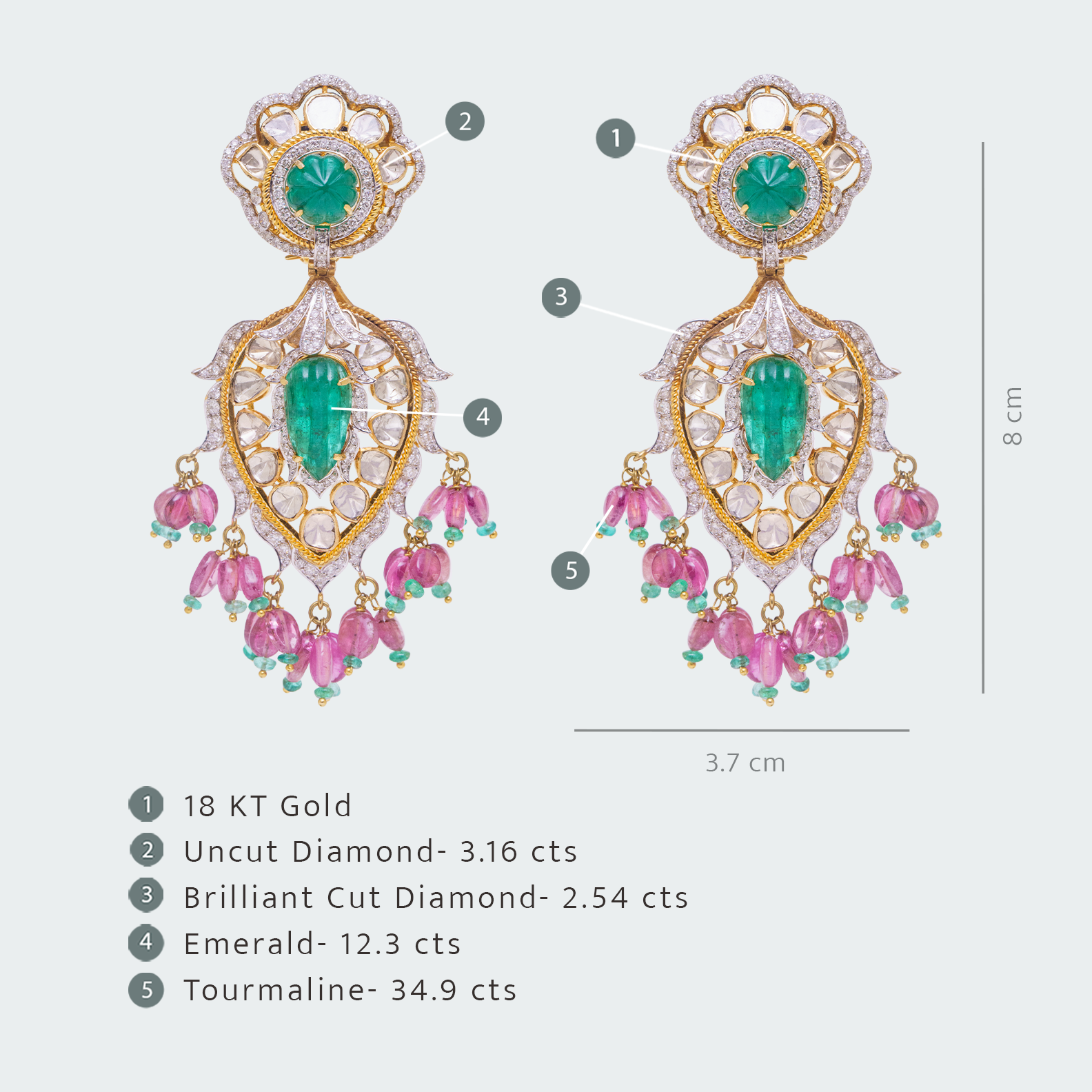 Carved Emerald Drop Polki Earrings