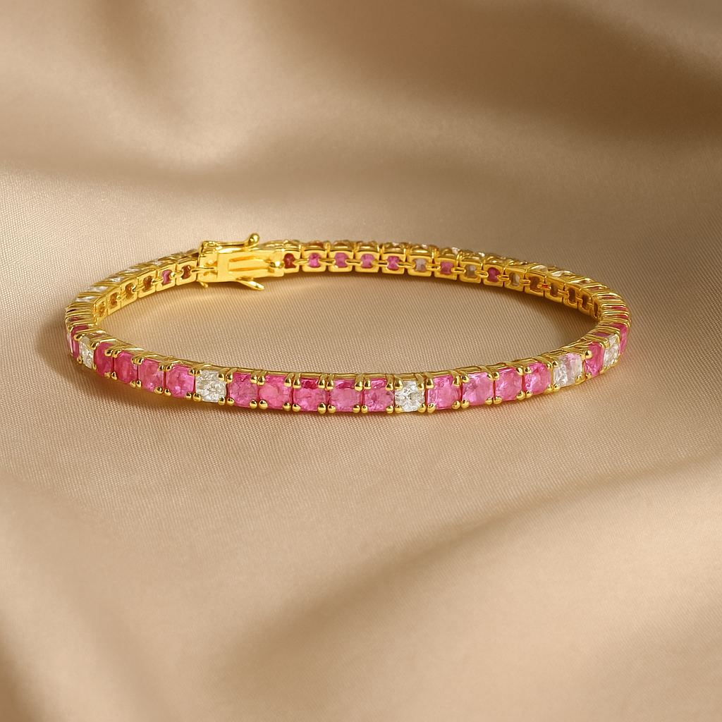 Ruby and diamond gold tennis bracelet, luxury modern fine jewellery India