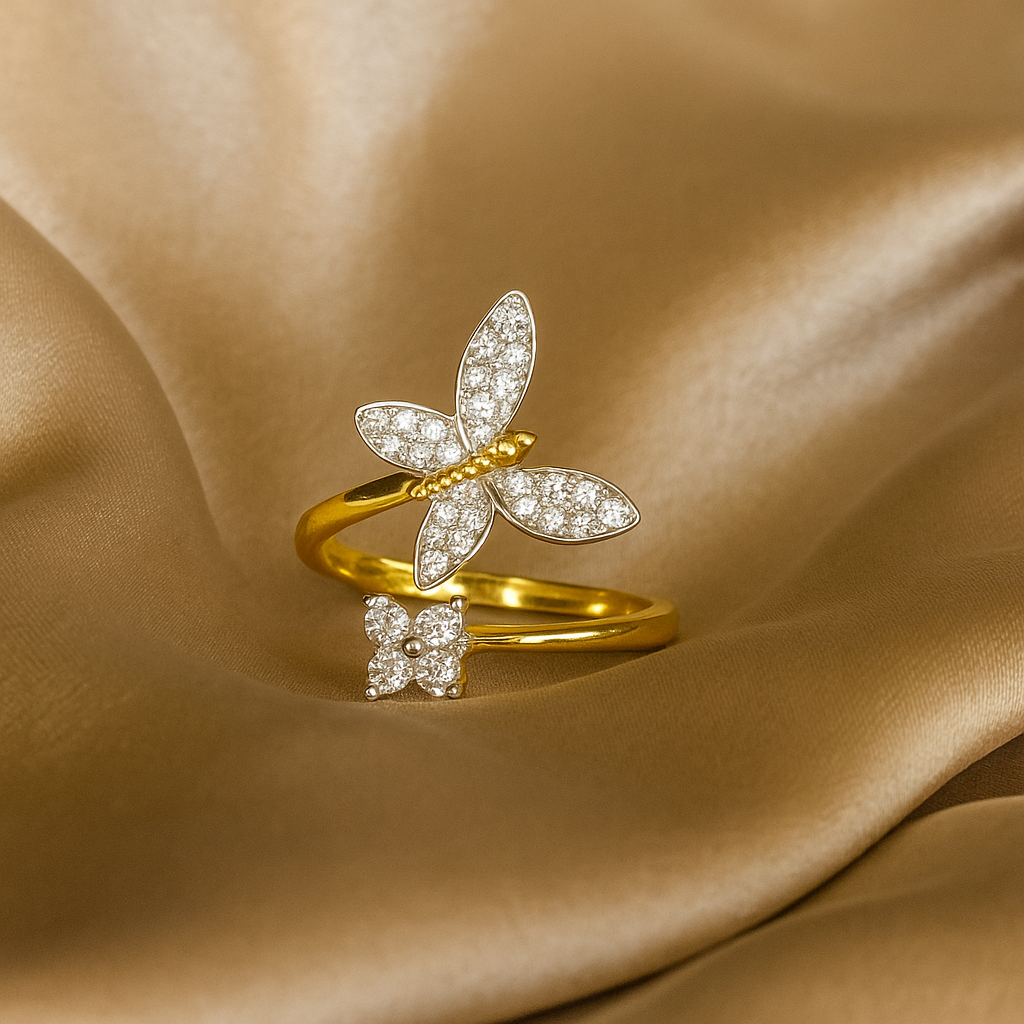 Mini butterfly diamond gold ring, luxury handcrafted fine jewellery, statement ring