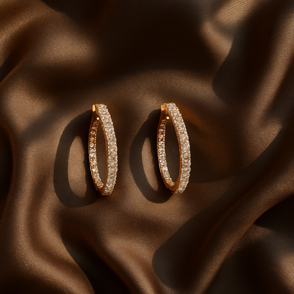 Elegant gold hoops featuring diamonds, handcrafted for festive and bridal occasions