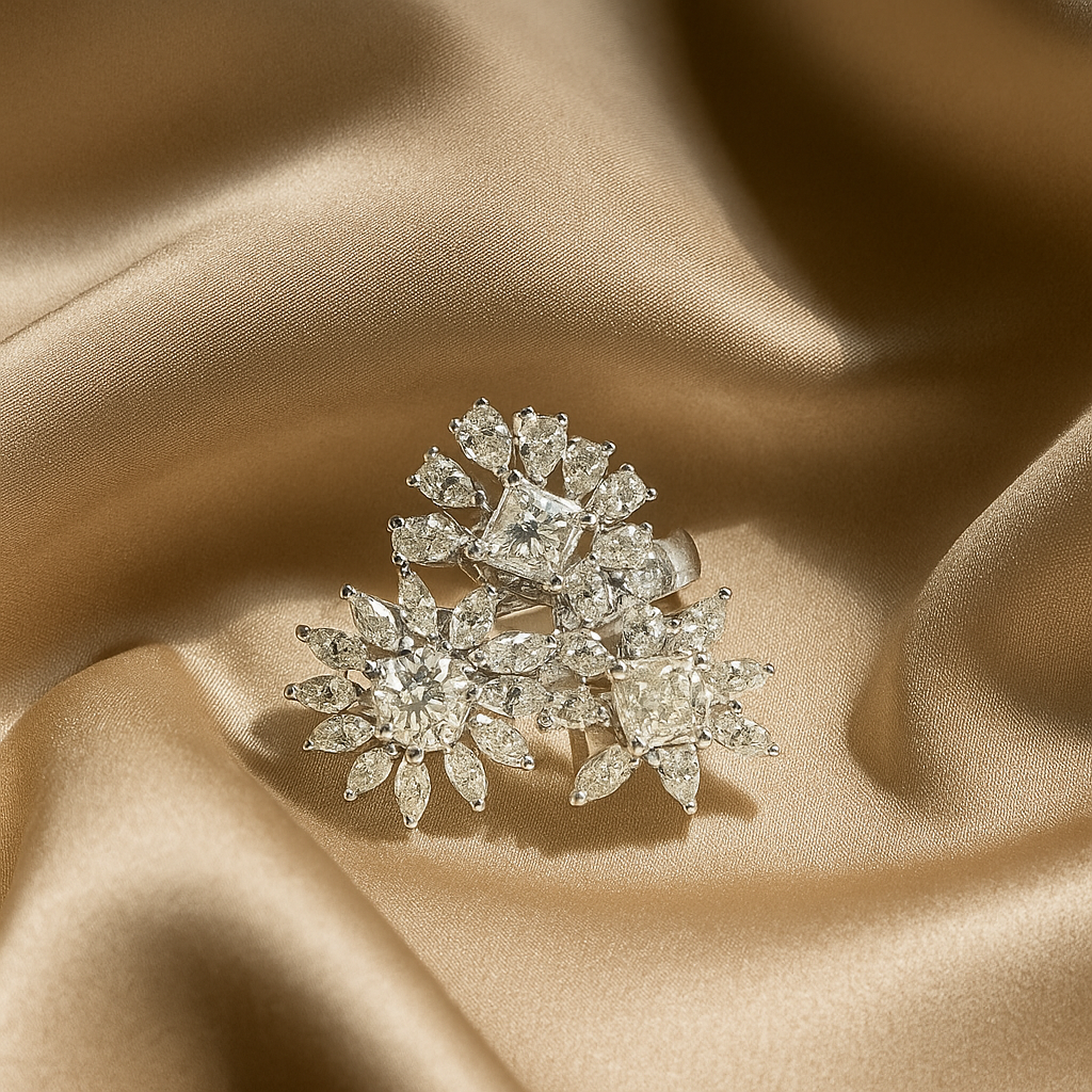 Cluster diamond gold ring, luxury handcrafted fine jewellery, statement ring