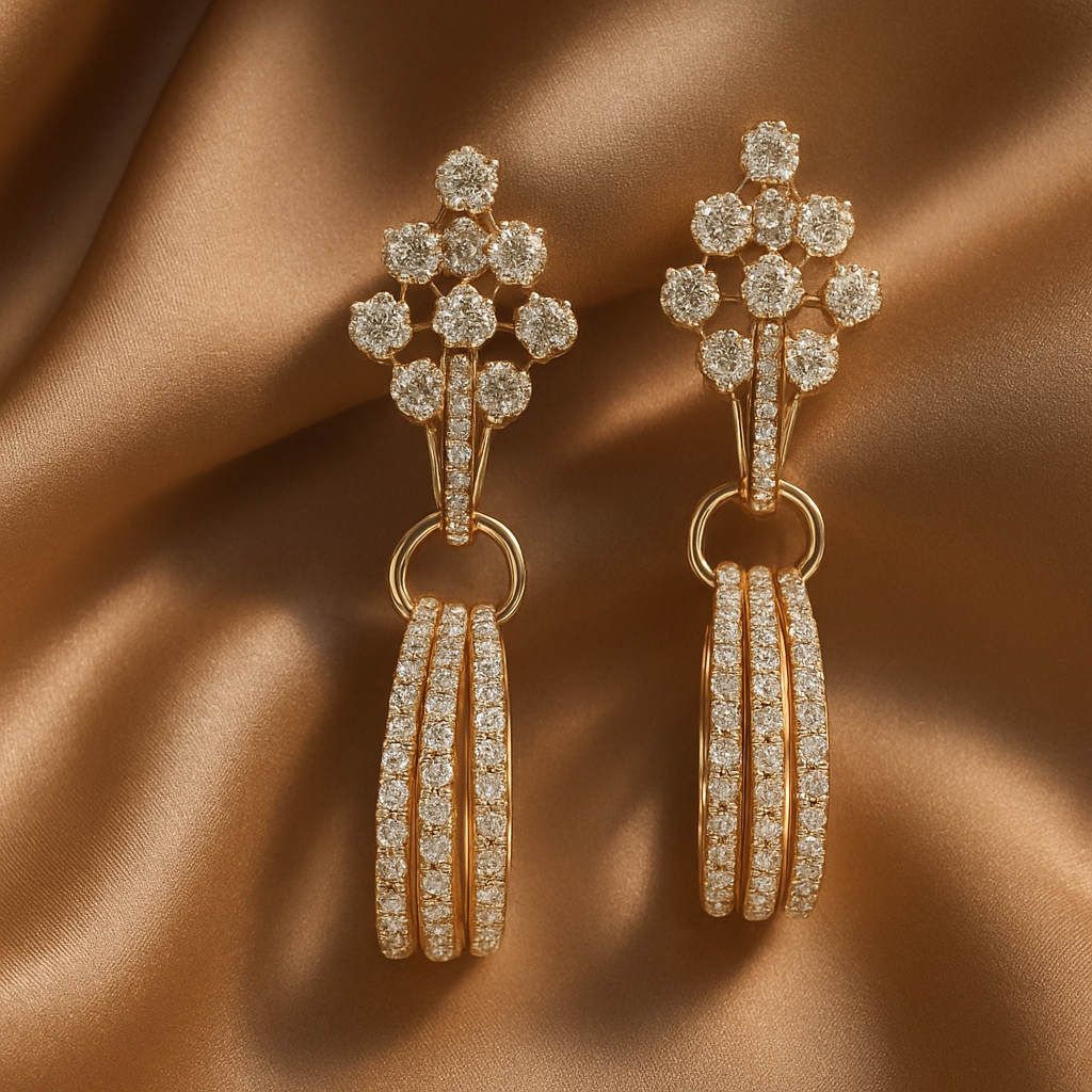 Detachable diamond gold earrings, handcrafted luxury fine jewellery for women, statement earrings