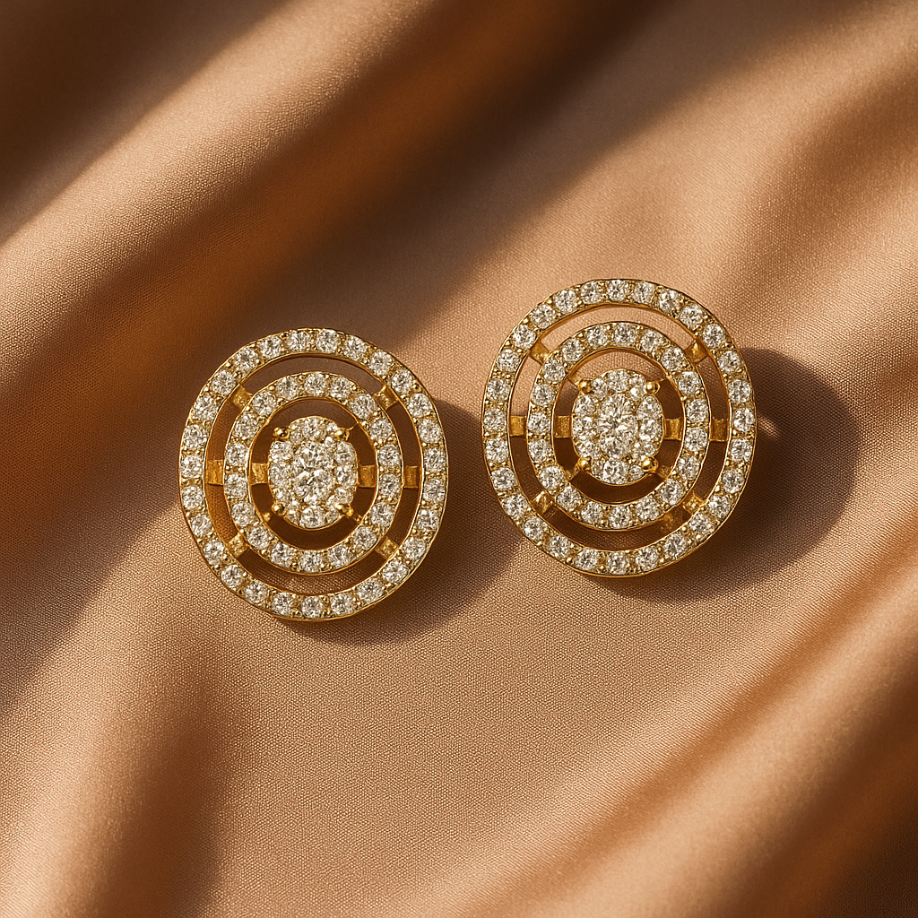 Dual diamond gold earrings, luxury handcrafted fine jewellery, minimal statement earrings for women