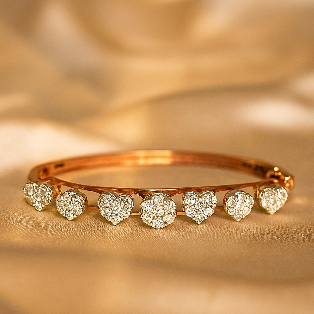 Diamond gold bangle, luxury handcrafted fine jewellery, minimal elegant Indian bracelet for women