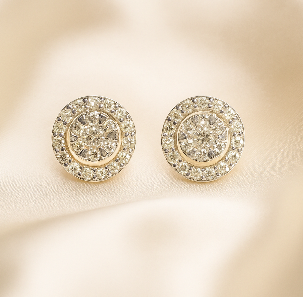 Diamond gold earrings, luxury handcrafted fine jewellery, minimal elegant statement earrings