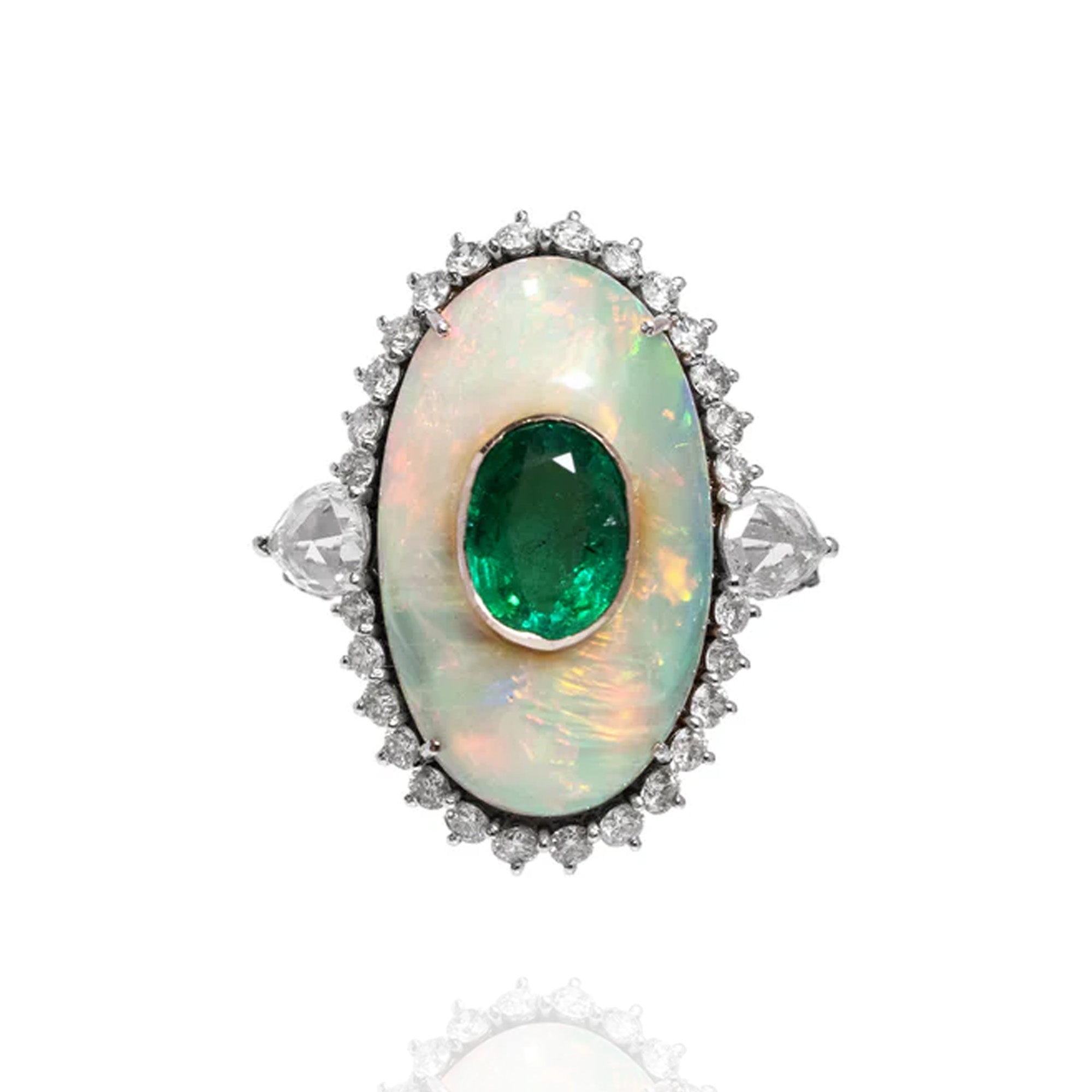 Chloe Diamond Emerald Opal Overlay Ring
