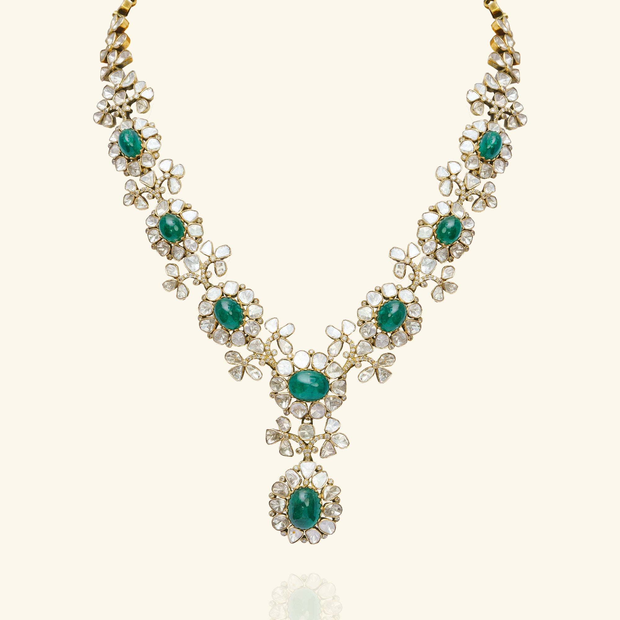Aleezah Floral Emerald Polki Necklace