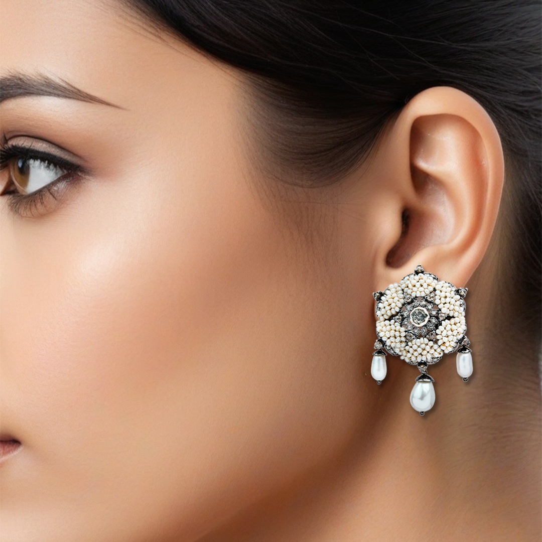 Woven Star Pearl Drop Earrings