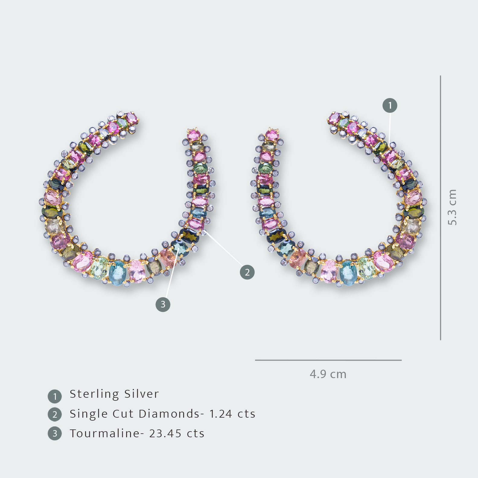 Cresent Tourmaline Diamond Hoops