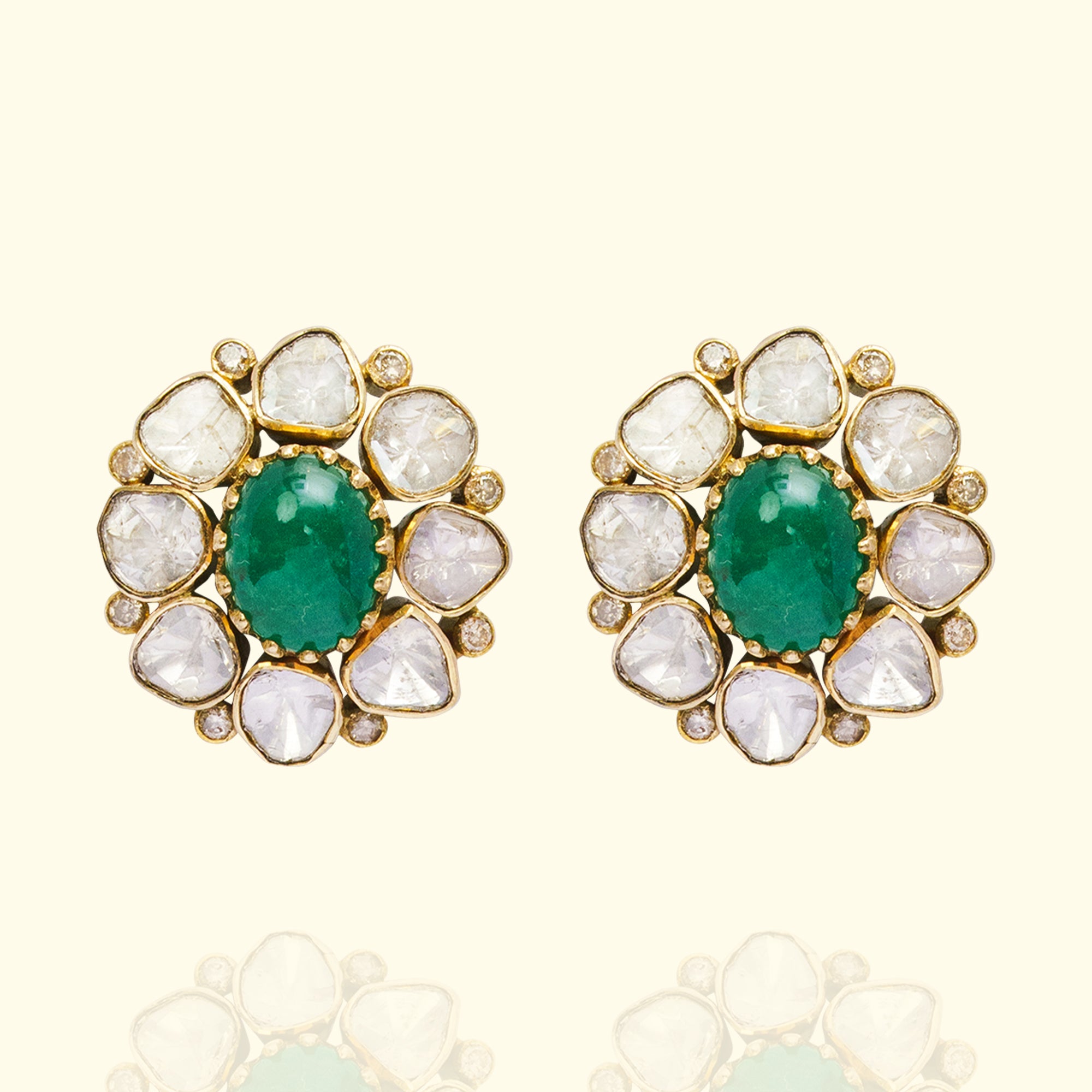 Aleezah Floral Emerald Polki Earrings