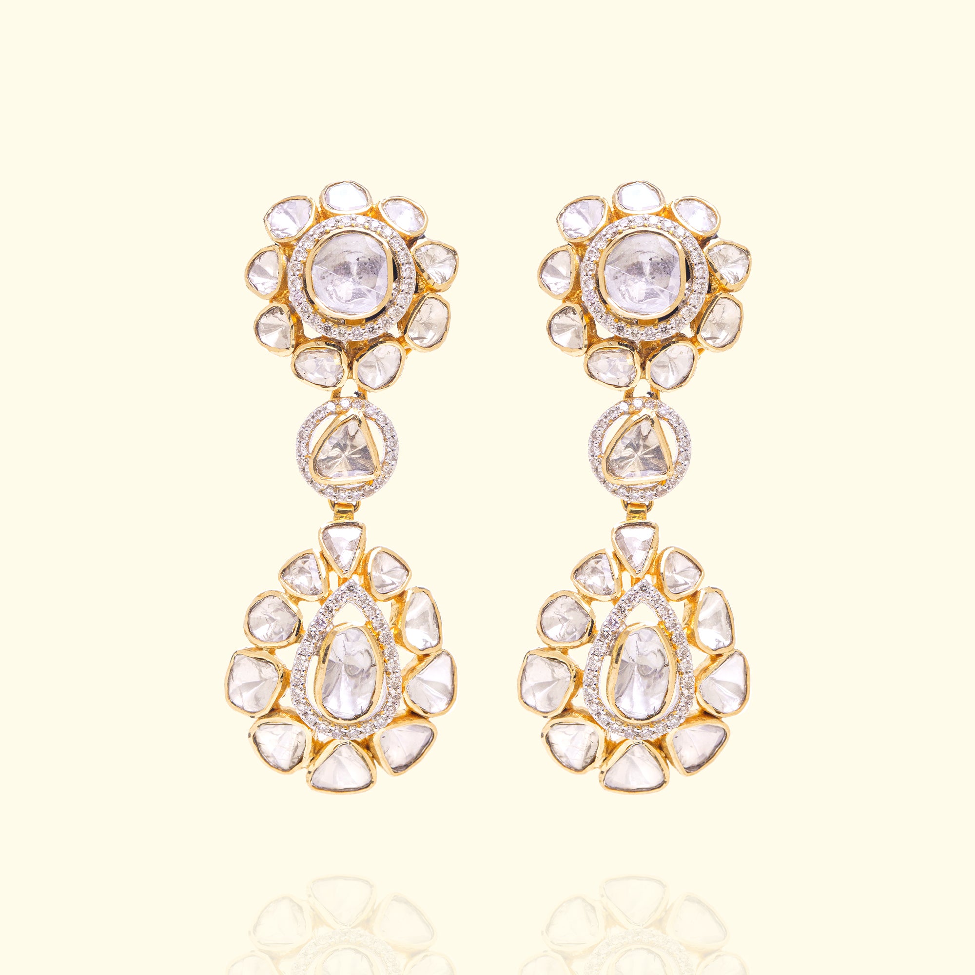 Dual Flower Polki earrings