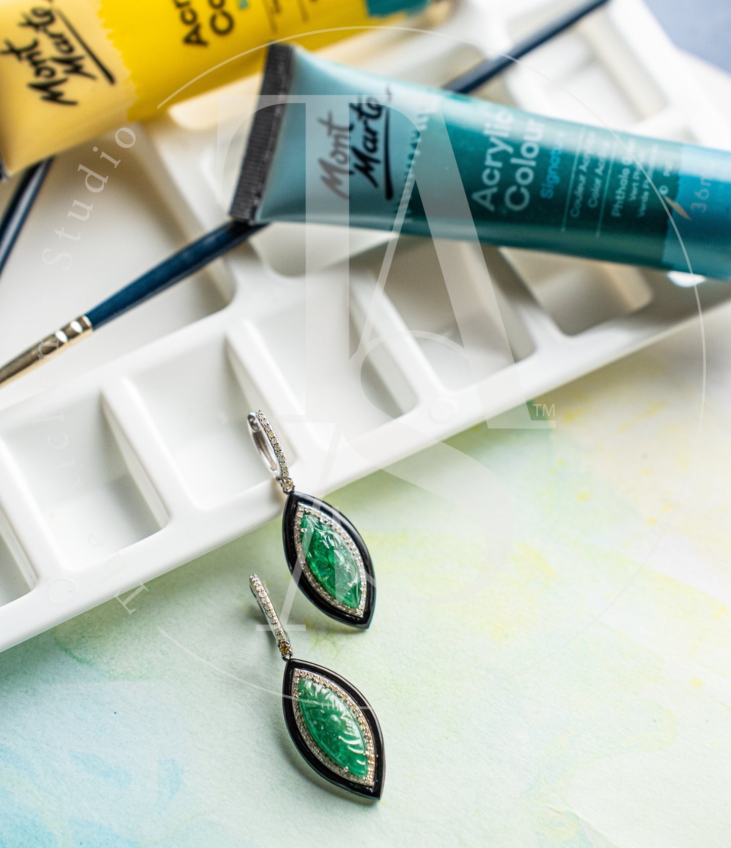 Asta Black Onyx and Emerald Earrings