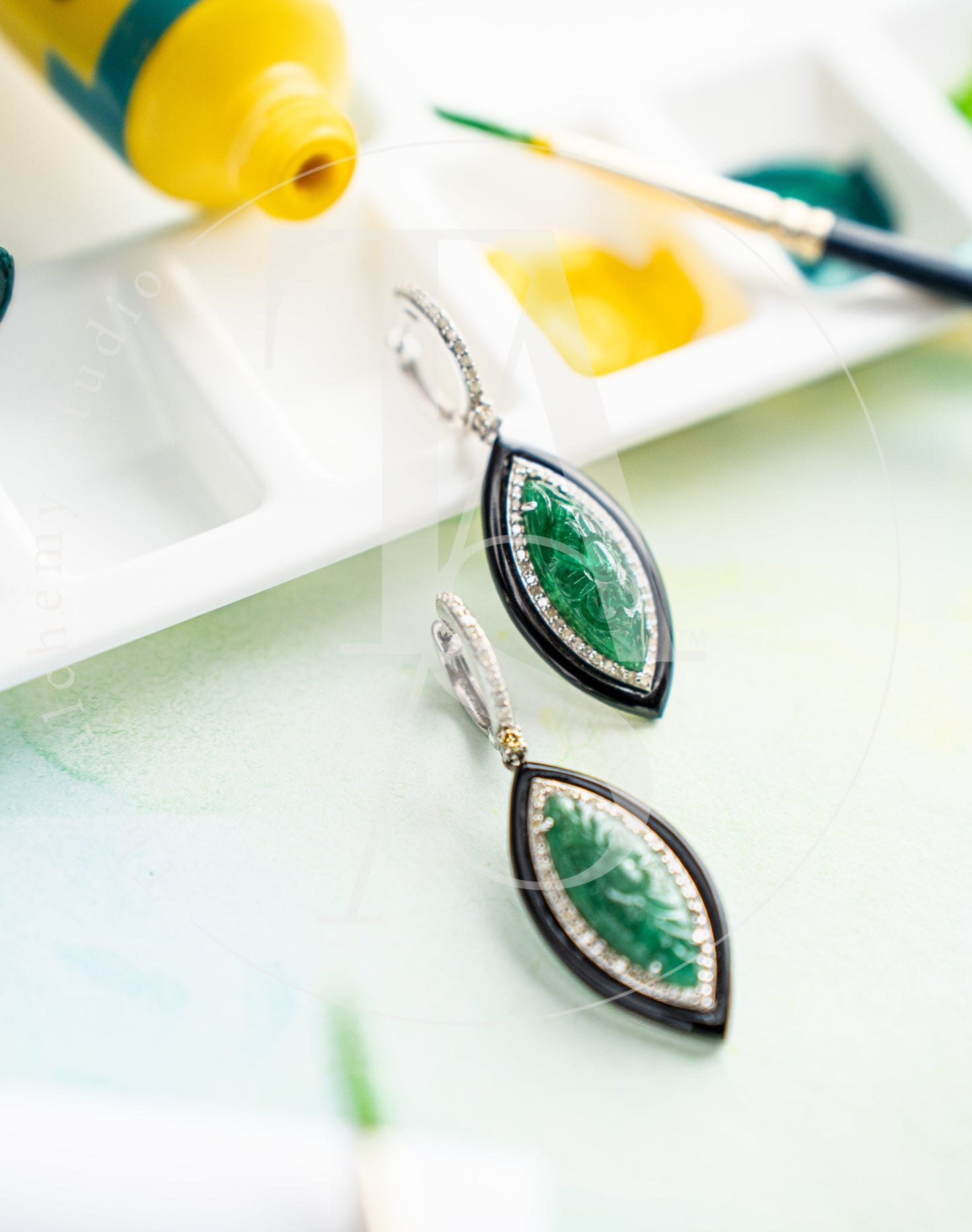 Asta Black Onyx and Emerald Earrings
