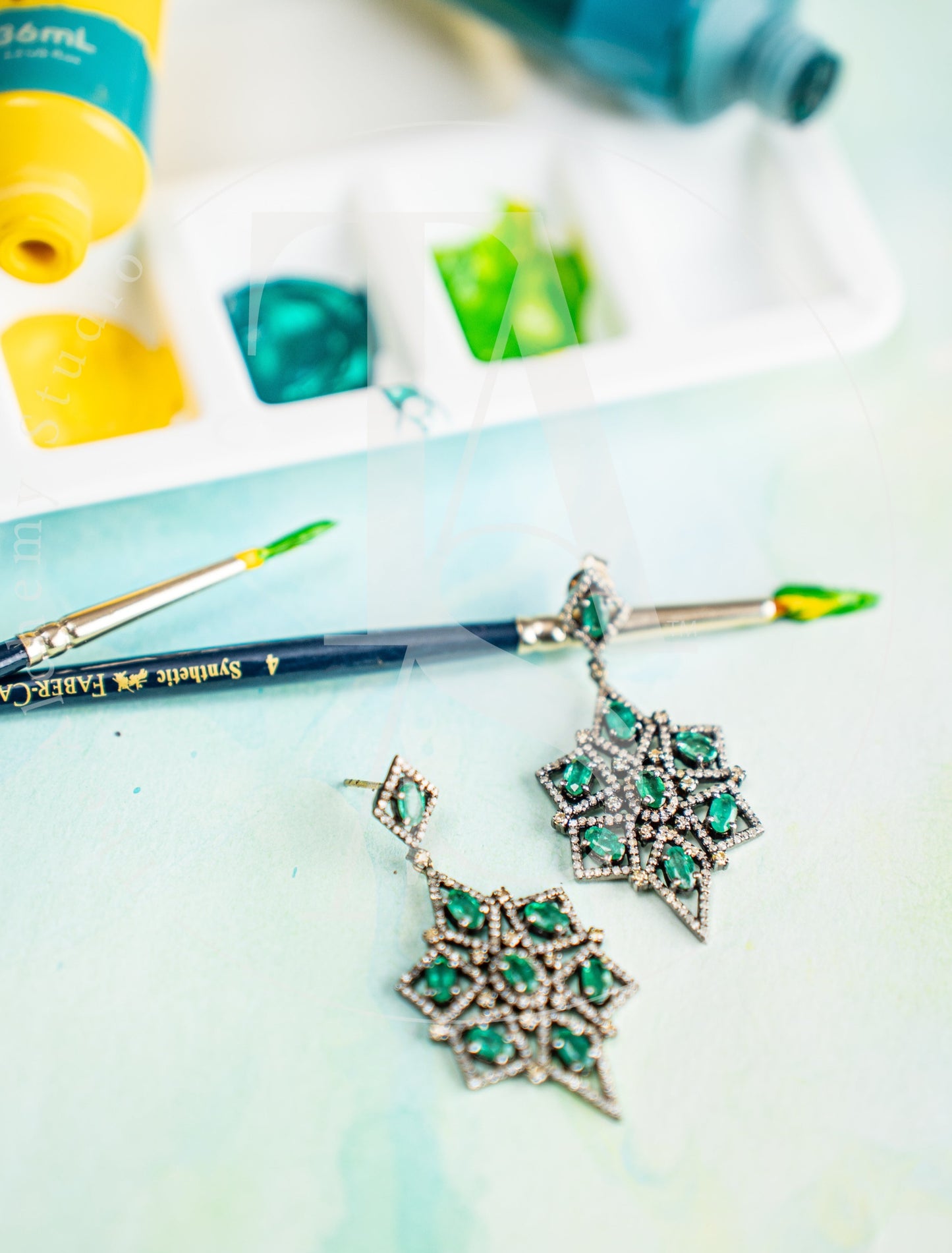 Everett Emerald and Diamond Earrings