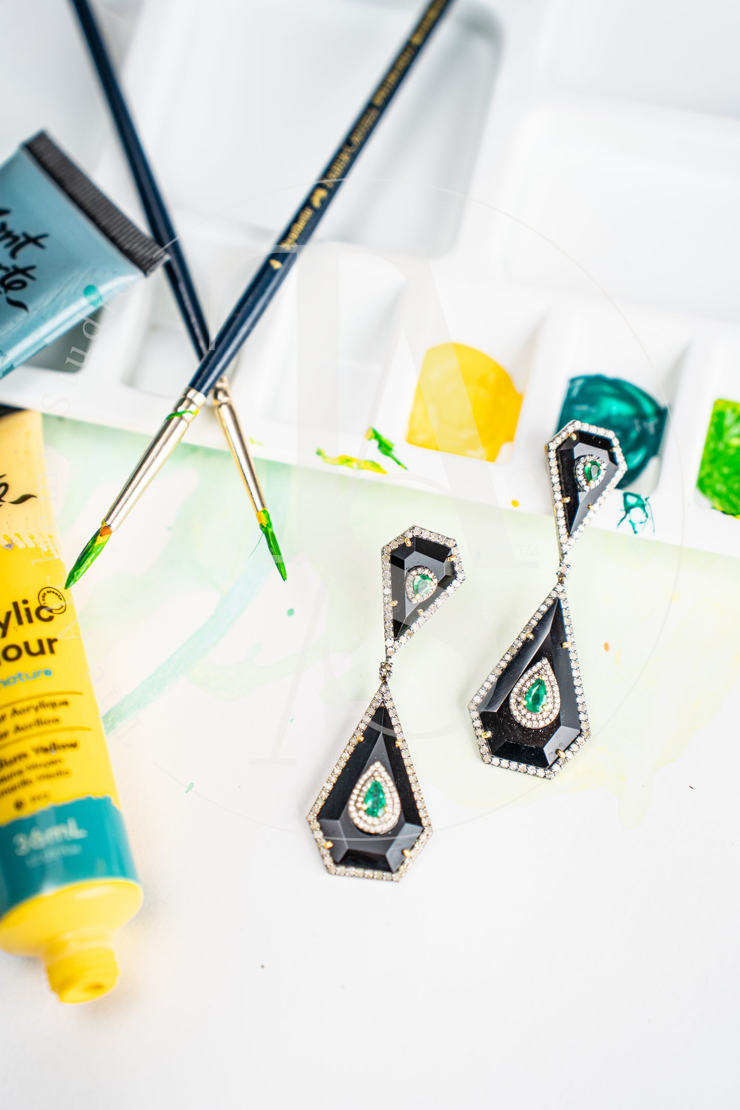 Beatrix Black Onyx and Emerald Earrings
