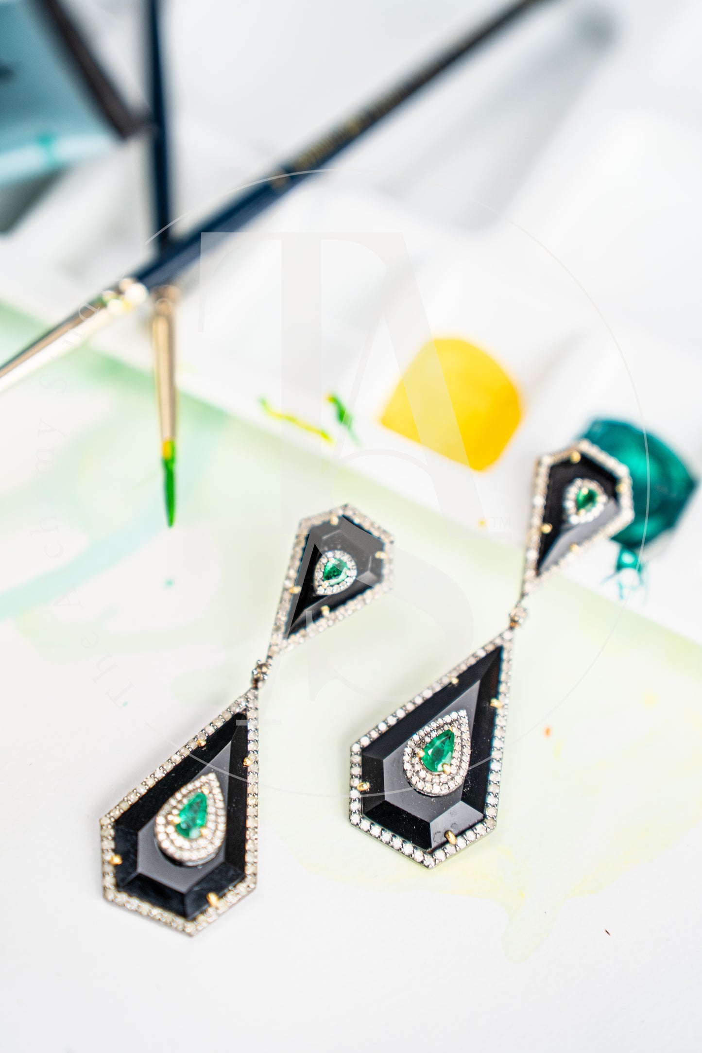 Beatrix Black Onyx and Emerald Earrings