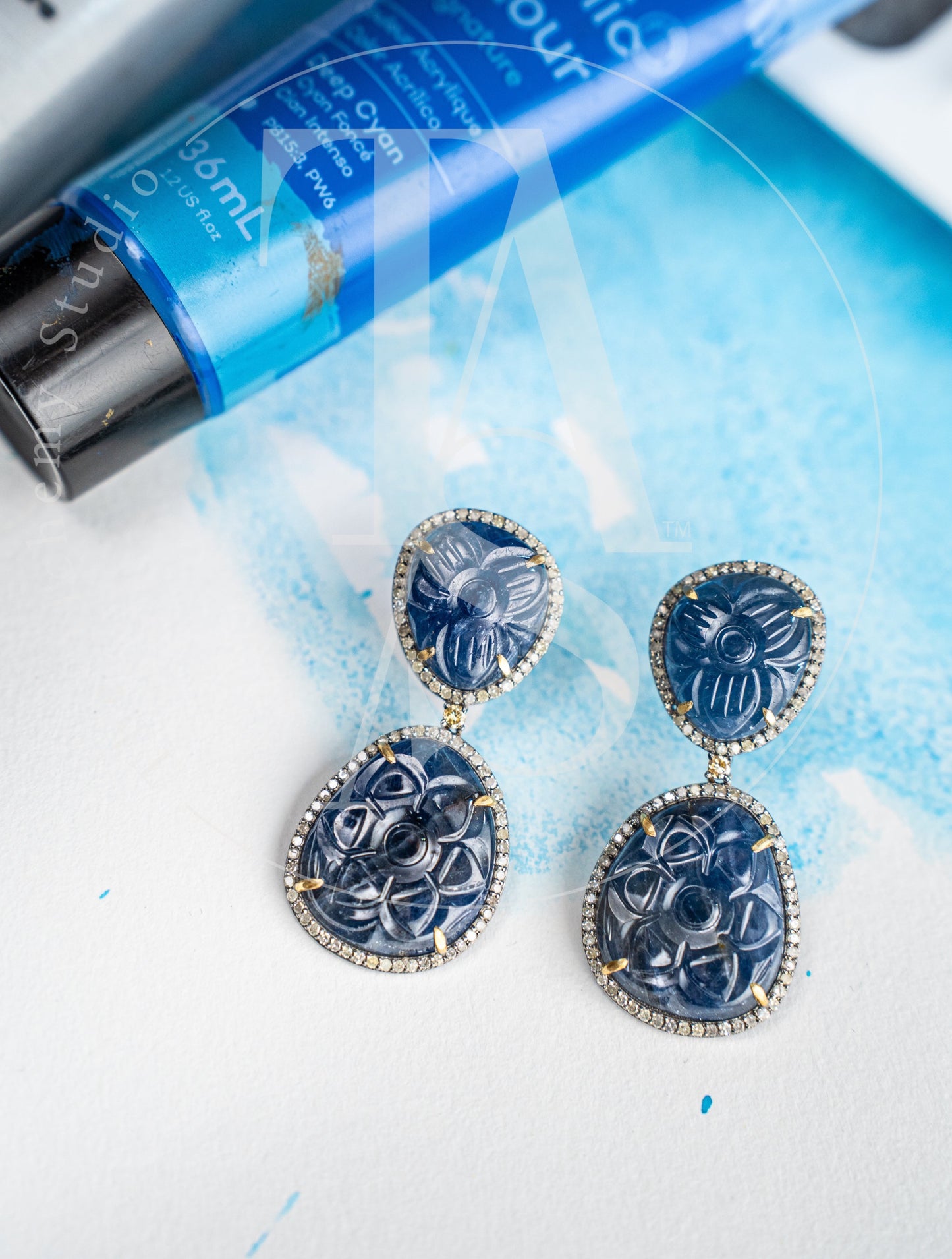 Emery Blue Sapphire and Diamond Earrings