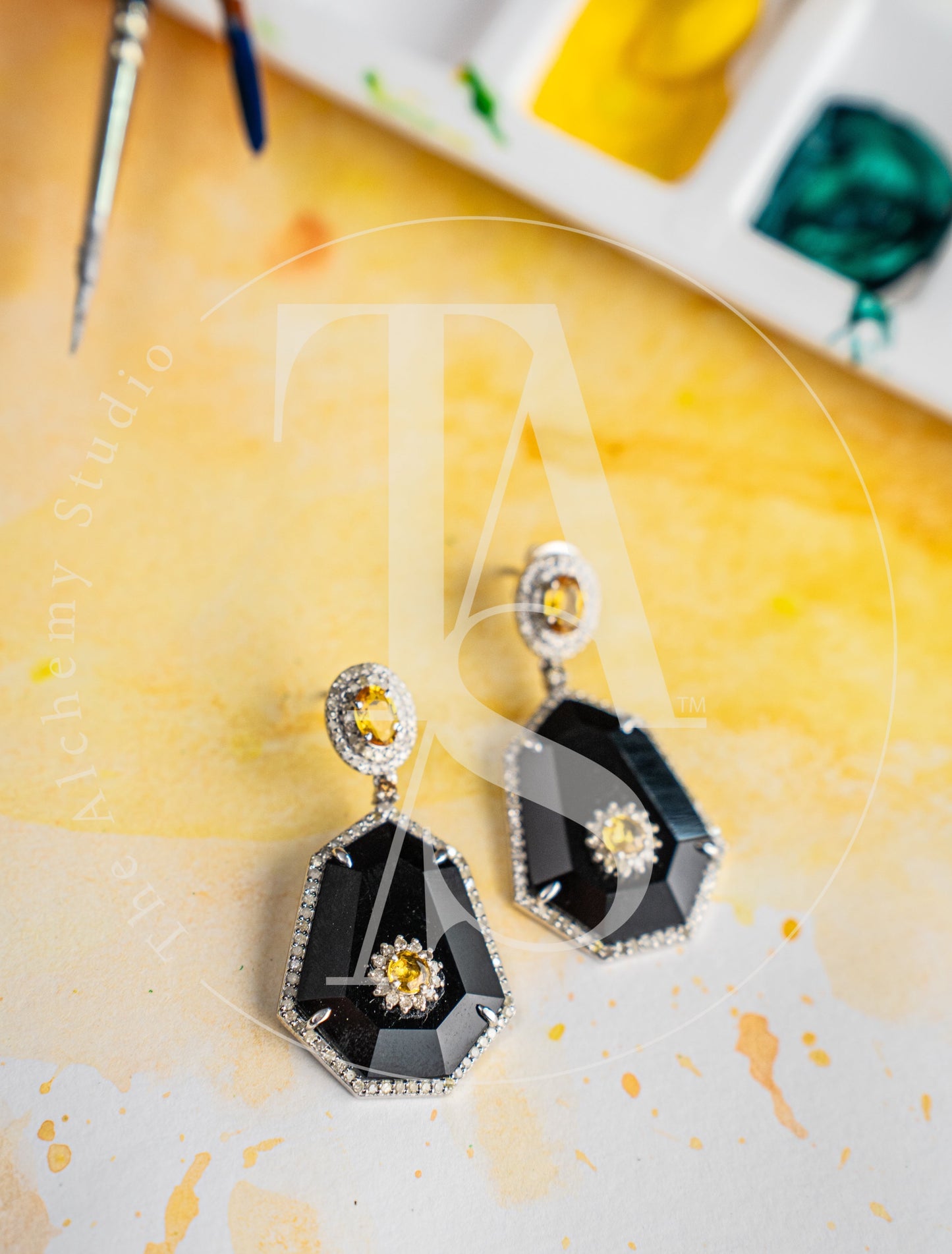 Audric Black Onyx and Yellow Sapphire Earrings