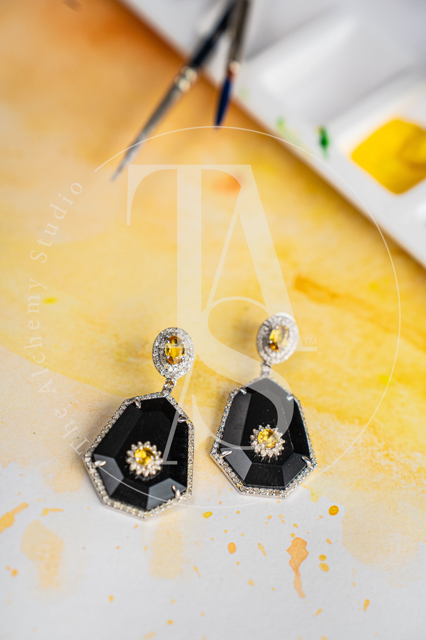 Audric Black Onyx and Yellow Sapphire Earrings