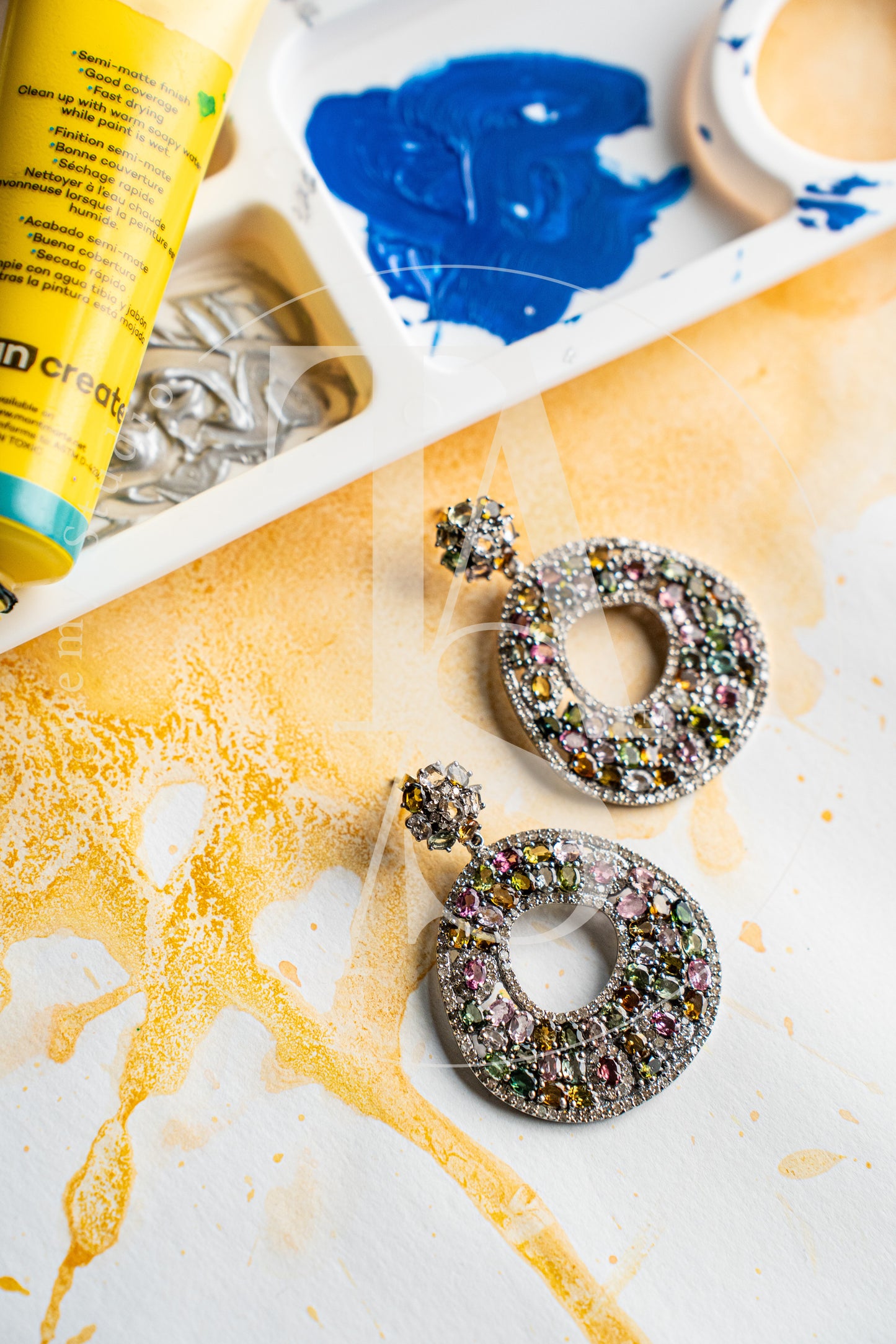 Faye Drizzle Diamond and Multi Sapphire Earrings