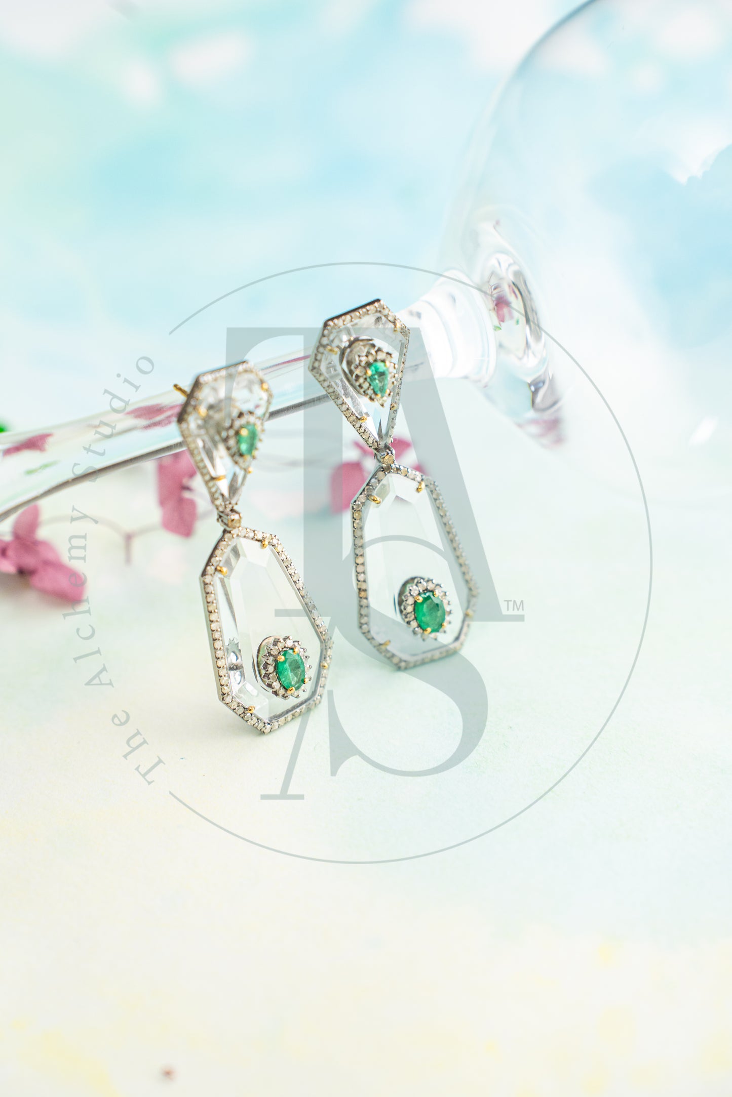 Larique Crystal and Emerald Earrings