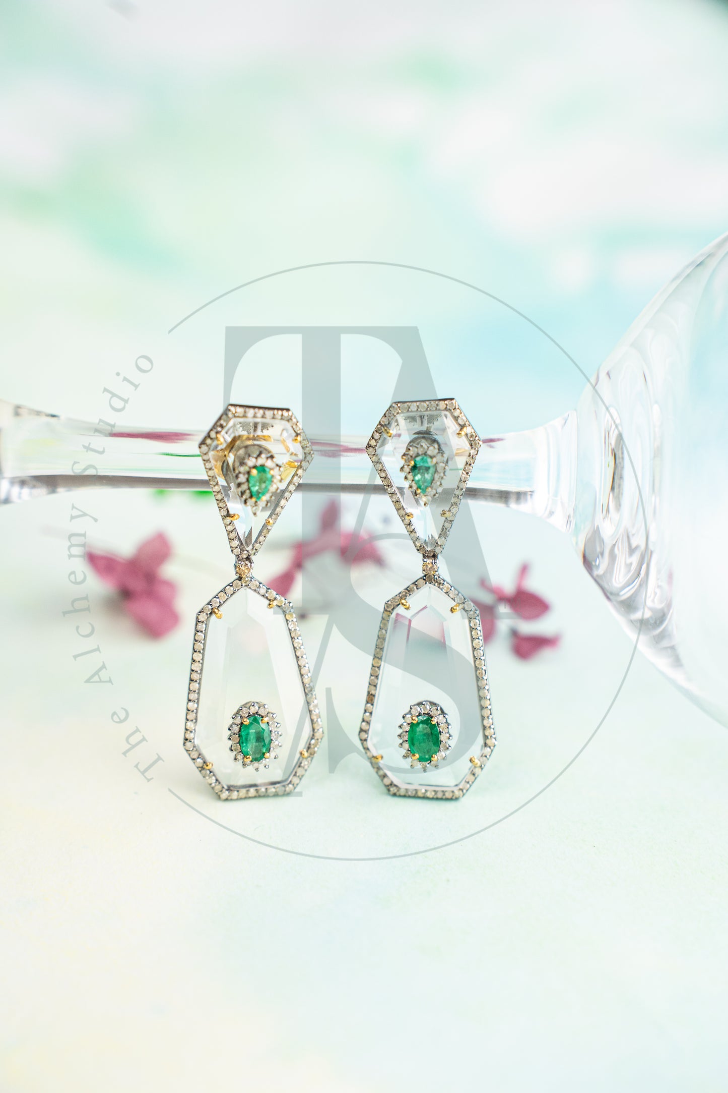 Larique Crystal and Emerald Earrings