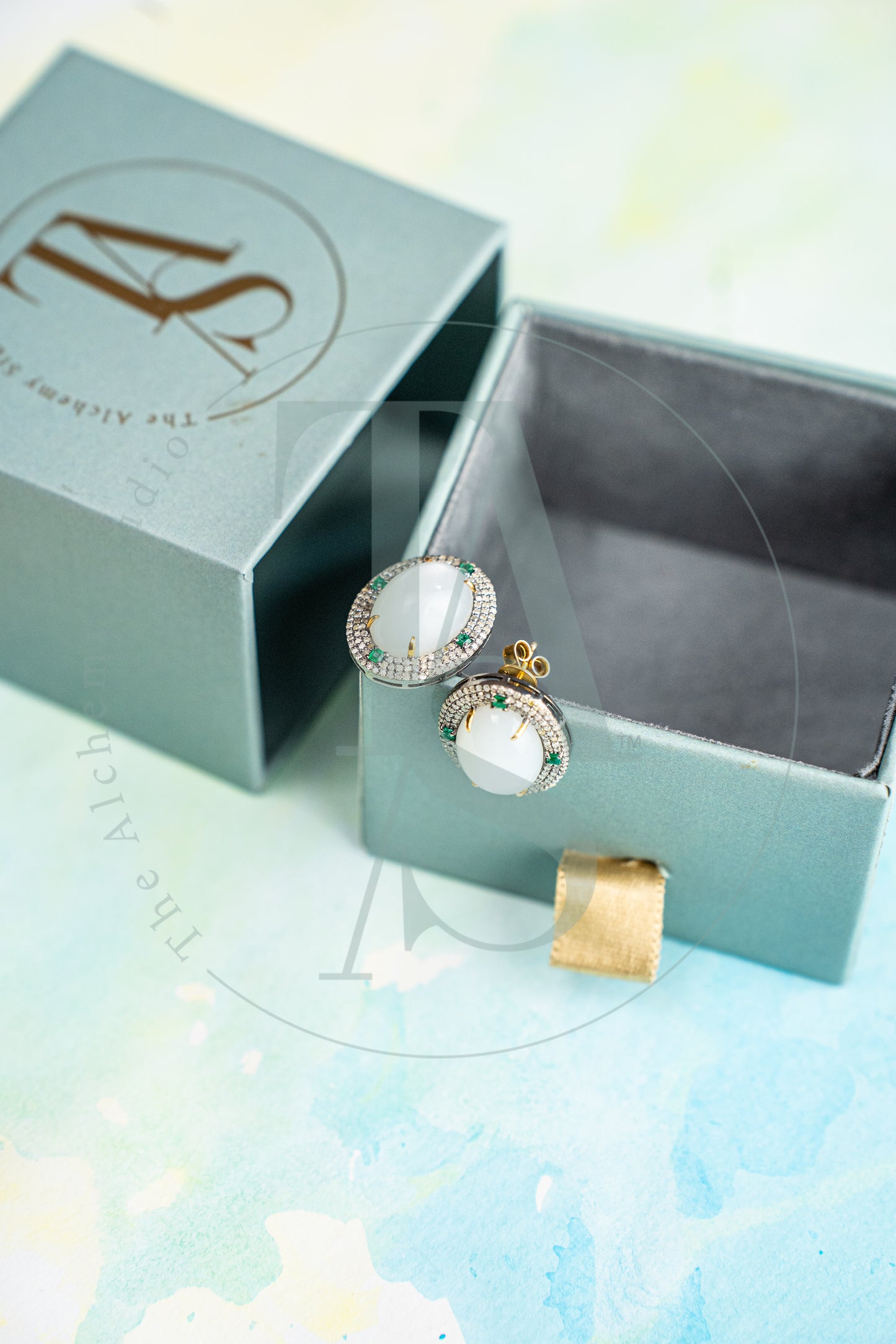 Inara Moonstone and Emerald Earrings