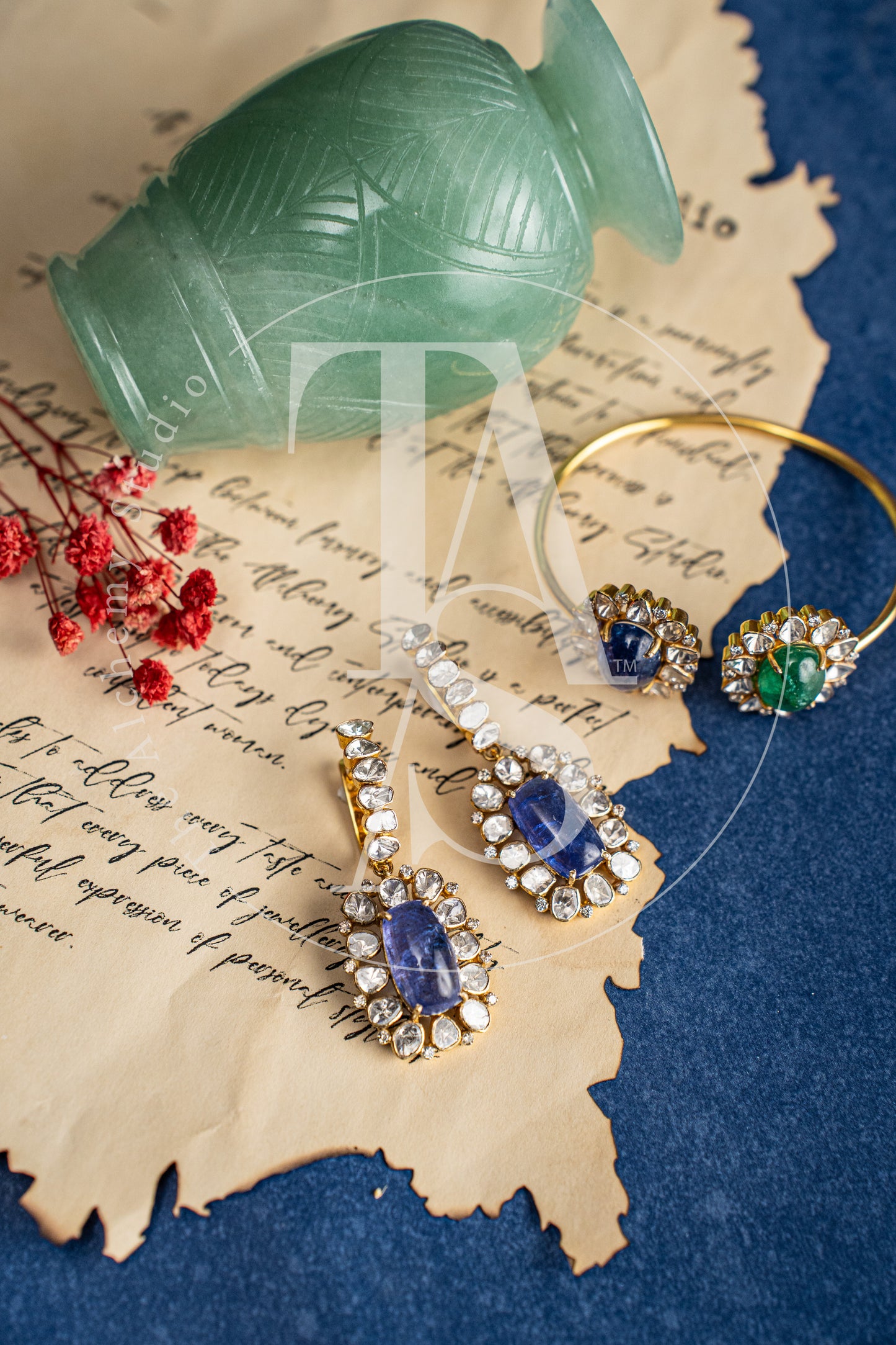 Kiyan Dangling Uncut Diamond and Tanzanite Earrings