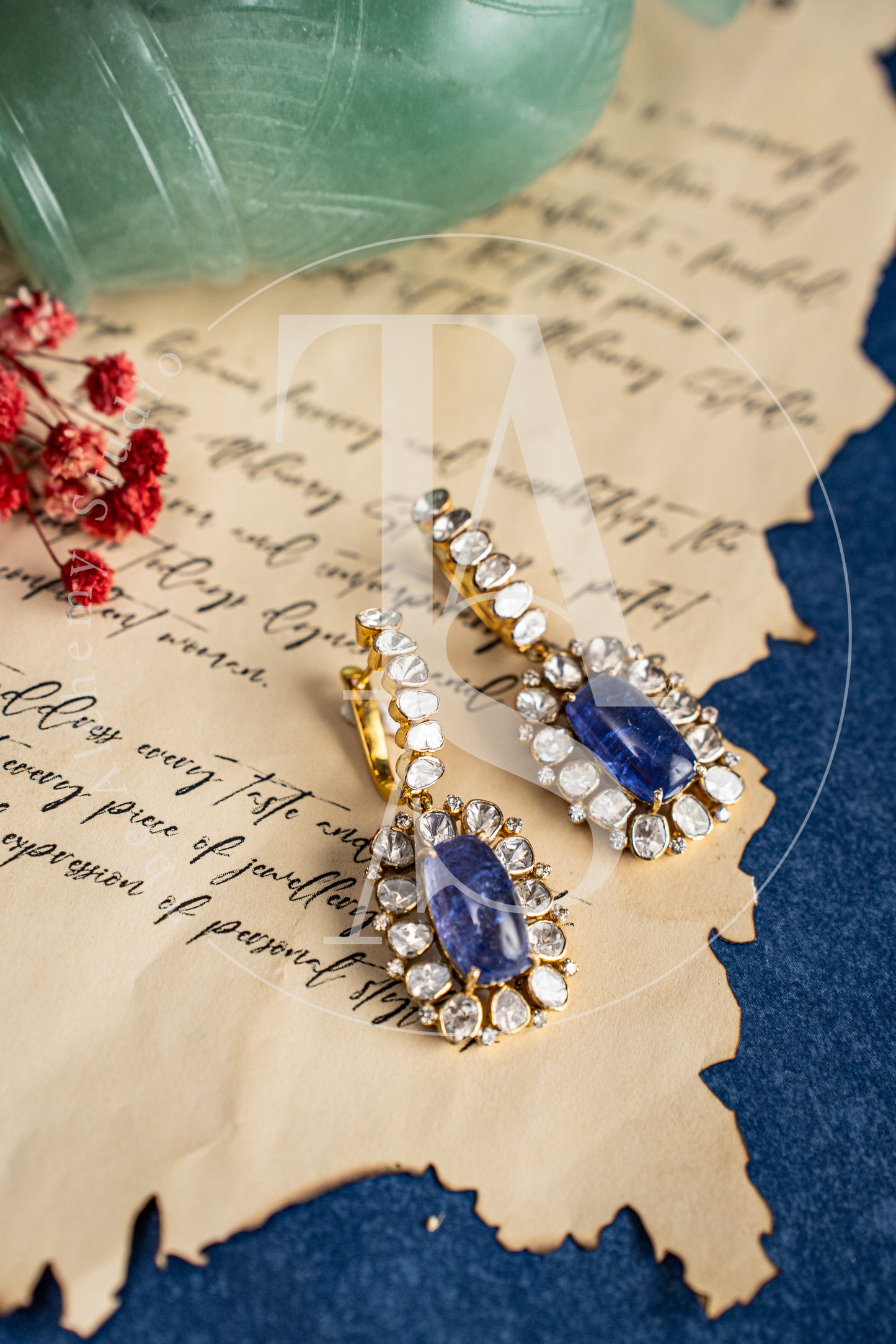Kiyan Dangling Uncut Diamond and Tanzanite Earrings