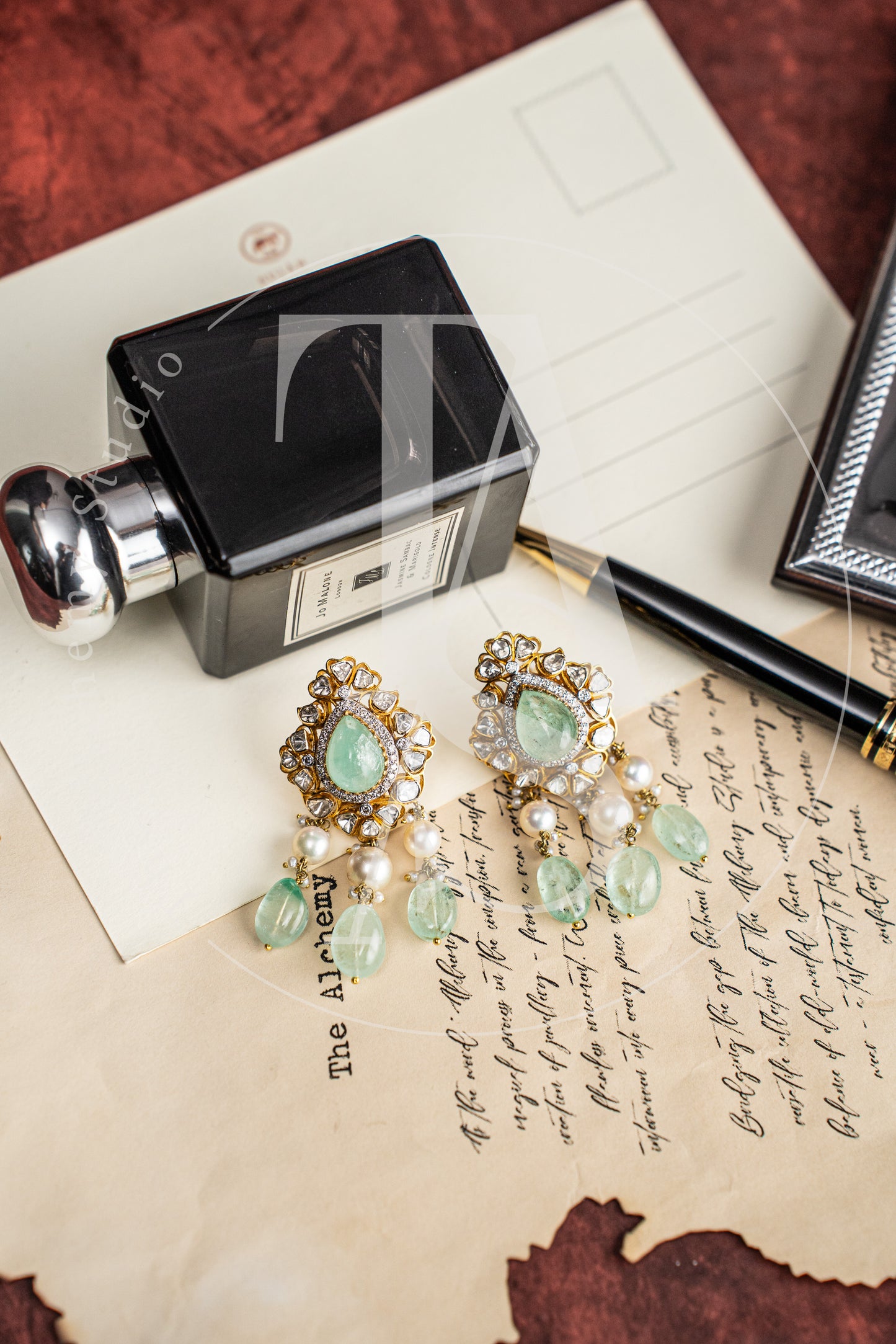 Hyderabad Uncut Diamond and Columbian Emerald Earrings