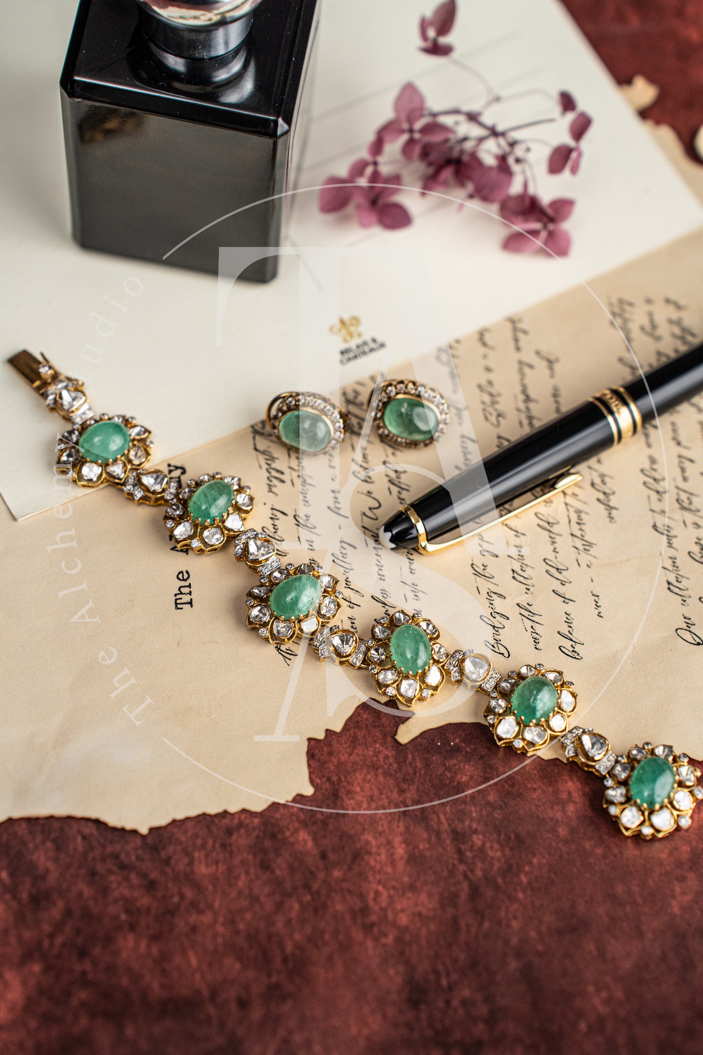 Naima Emerald and Uncut Diamond Bracelet
