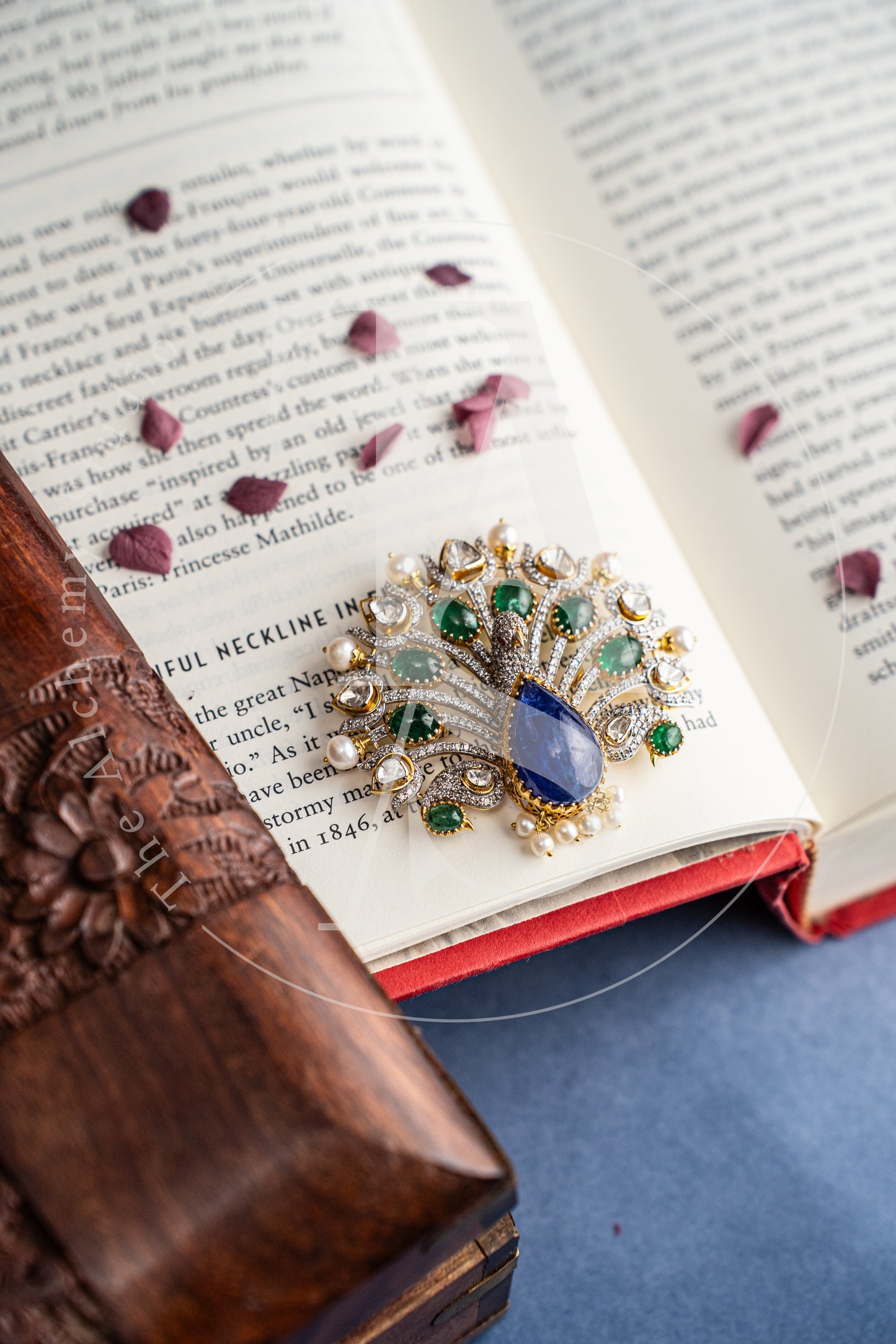 Peacock Emerald and Tanzanite Pendant with Uncut Diamonds