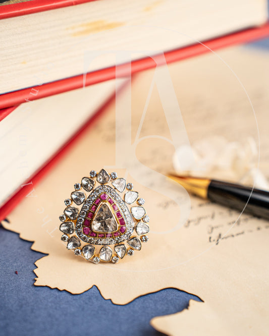 18kt Gold Kaya Ruby and Uncut Diamond Ring (Detachable Pendant)