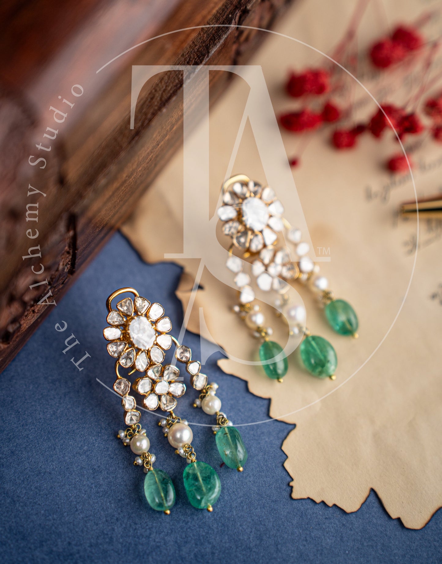 Floral Drop Uncut Diamond Earrings