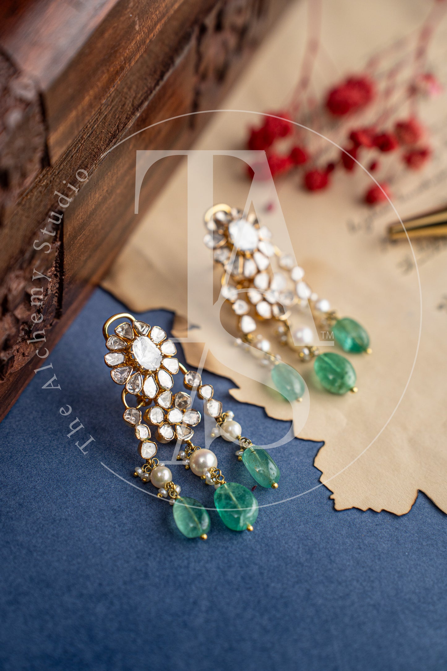 Floral Drop Uncut Diamond Earrings