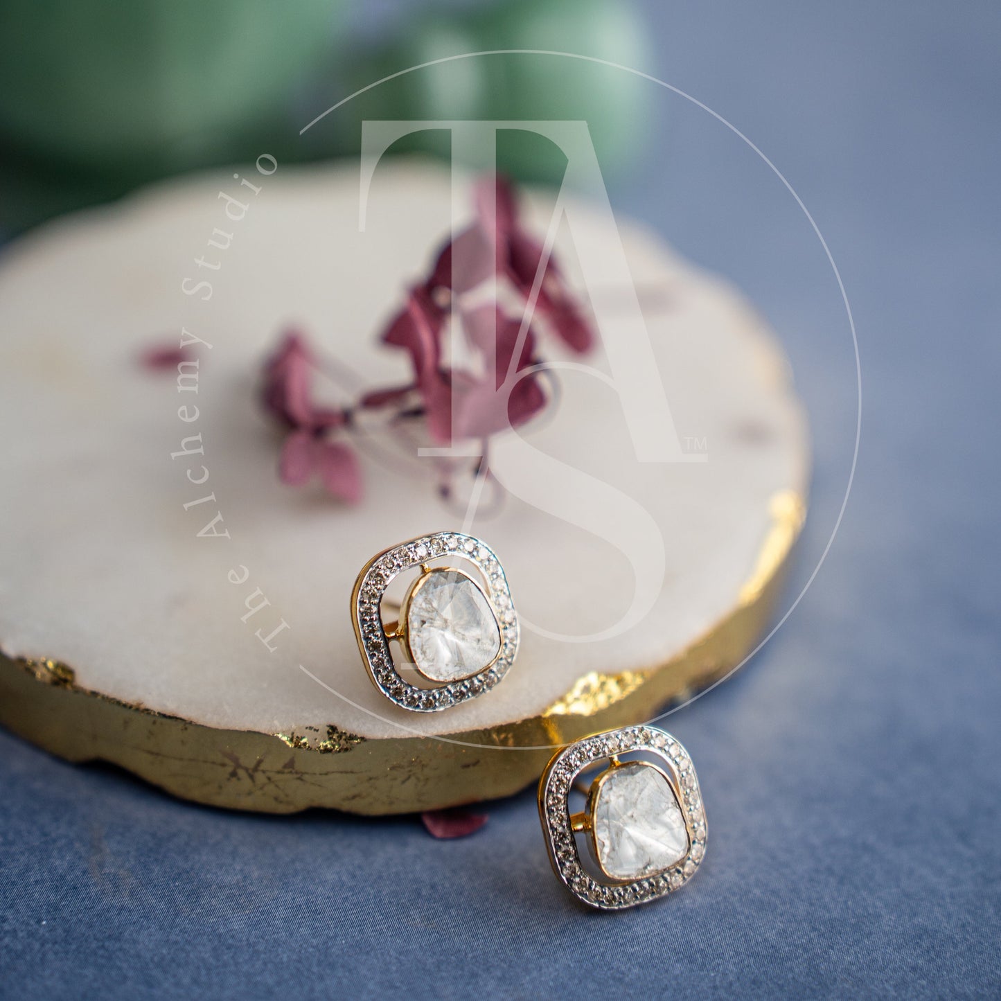 Bayle Sqaure Uncut Diamond Earrings