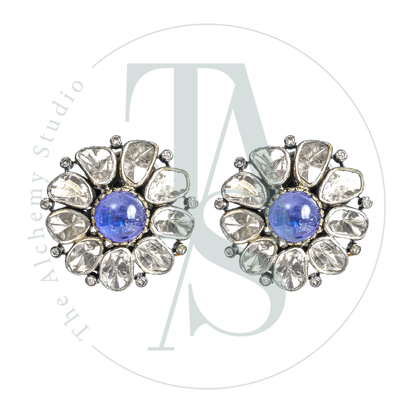 Amara Tanzanite Uncut Diamond Flower Earrings