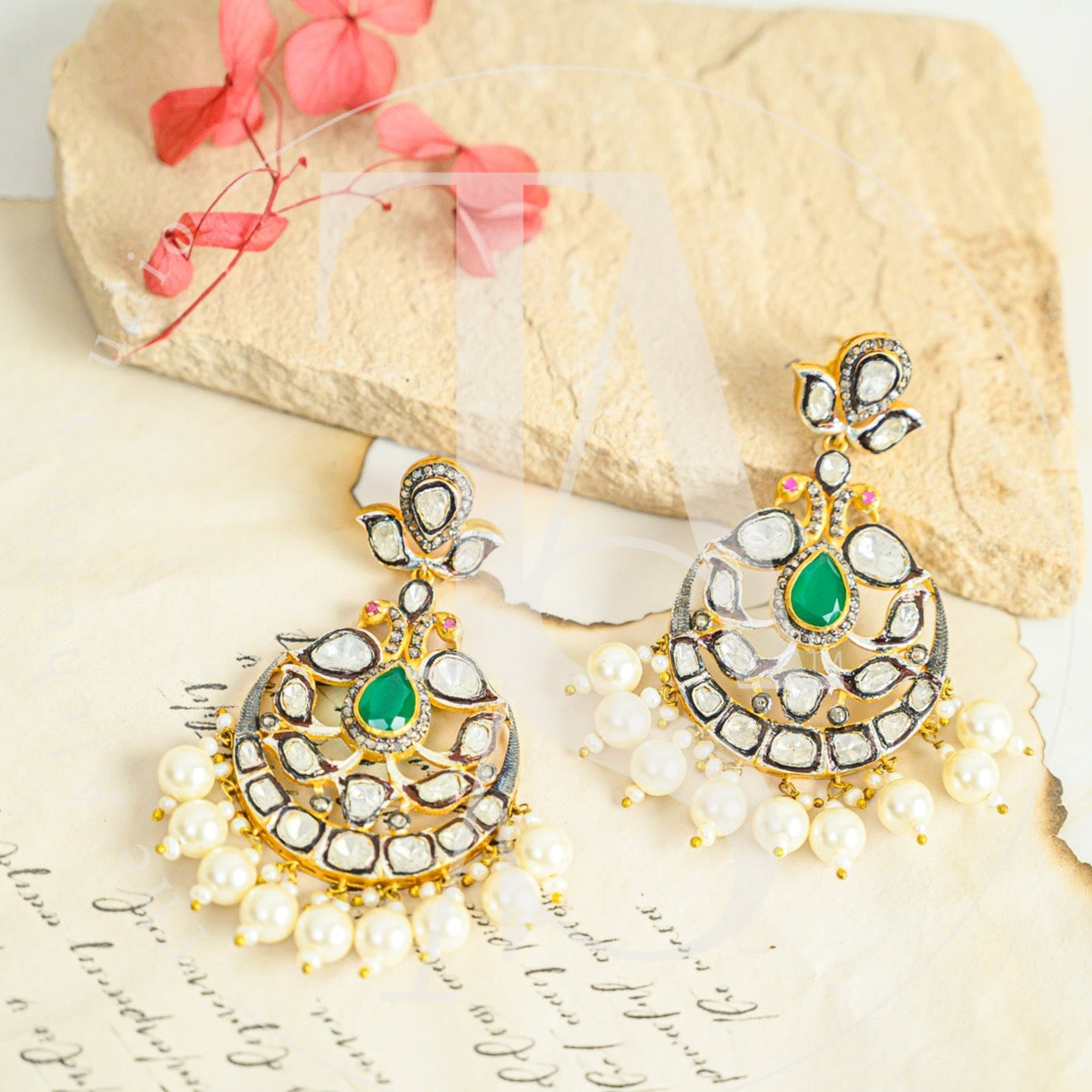 Asma Emerald and Uncut Diamond Chaandbalis