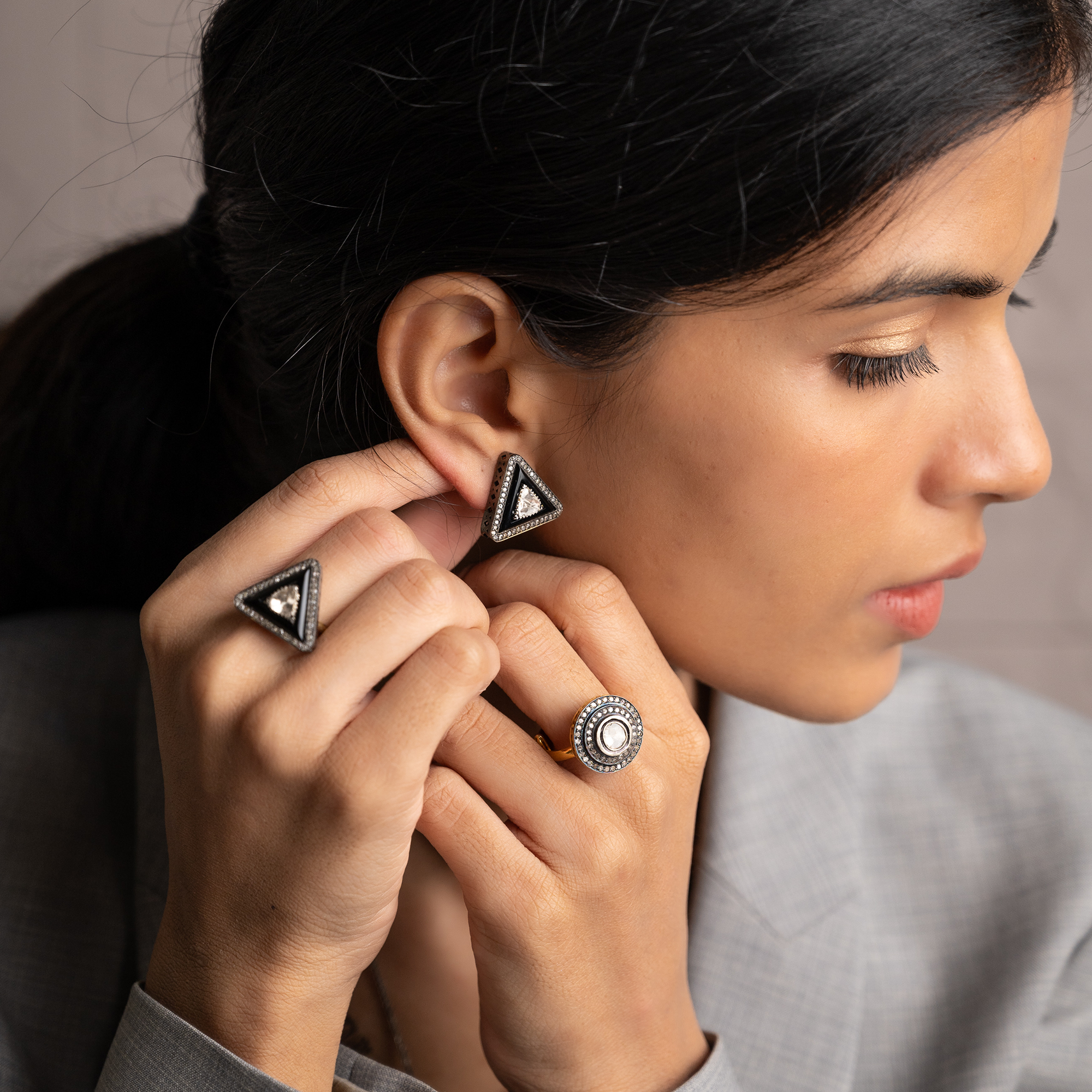 Allete Polki Black Onyx Earrings
